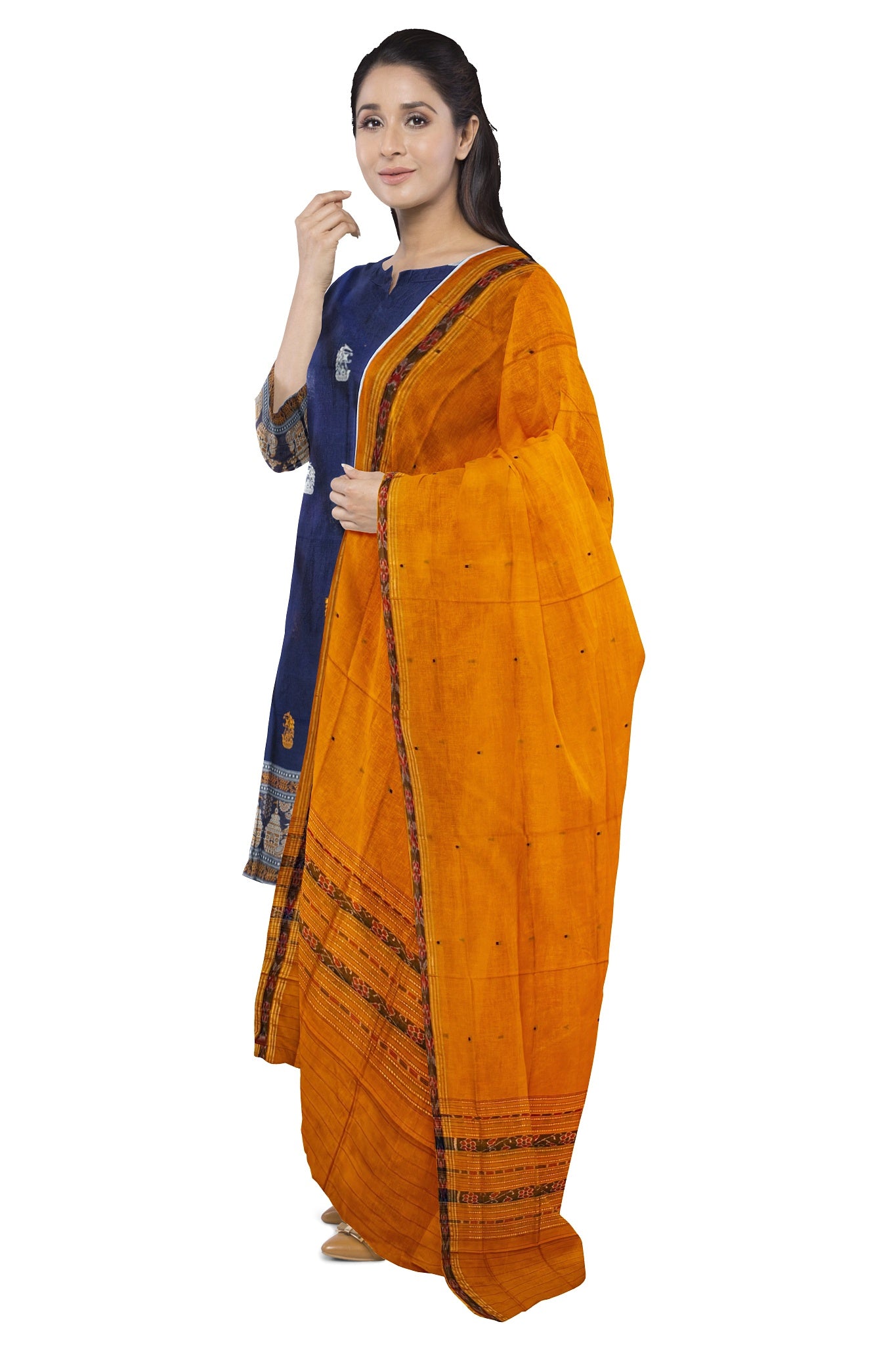 Blue With Yellow Pant & Chunri Bomkai Dress Set