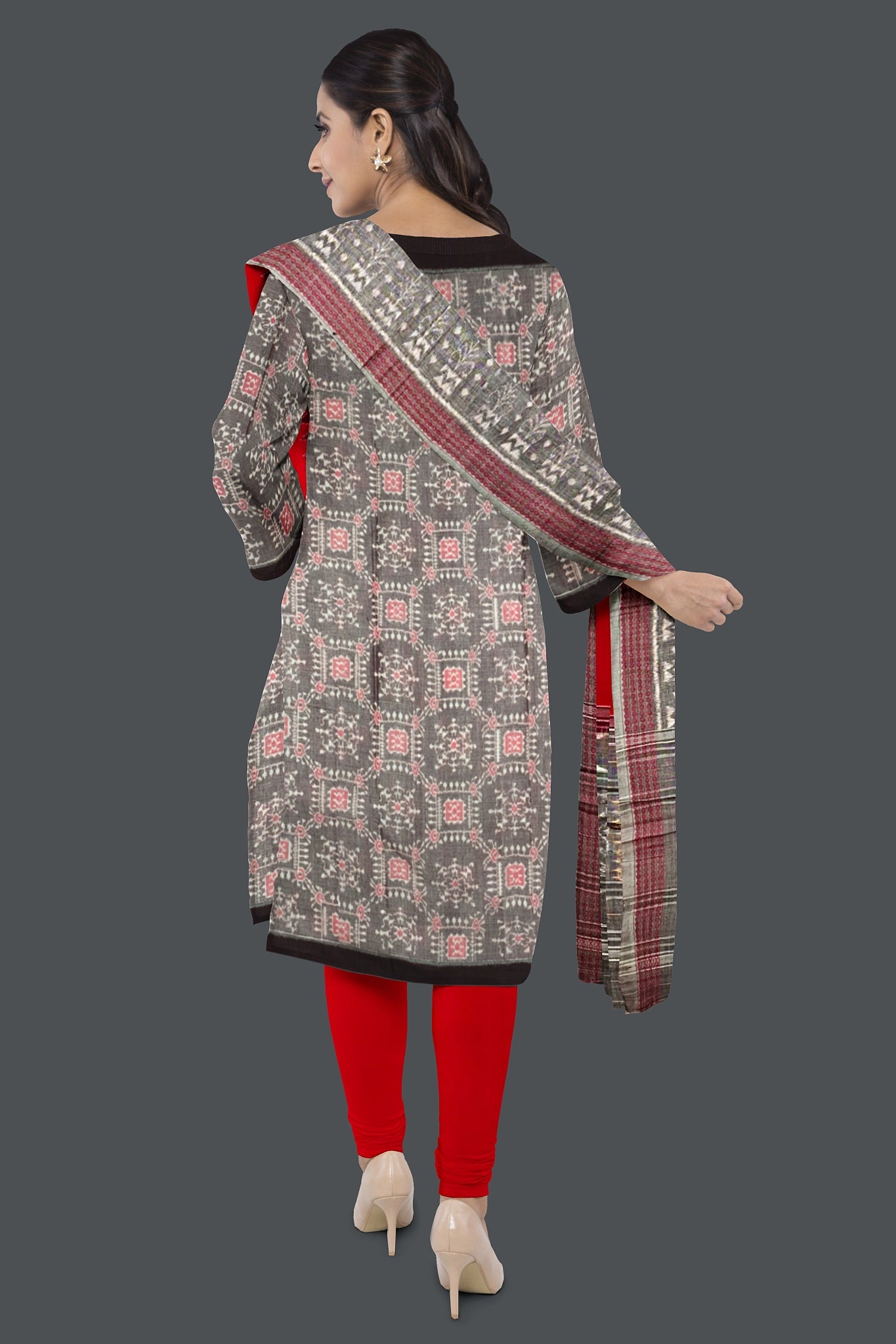 Redish silver Top With Red Pant & Chunri Body Bandha Dress Set