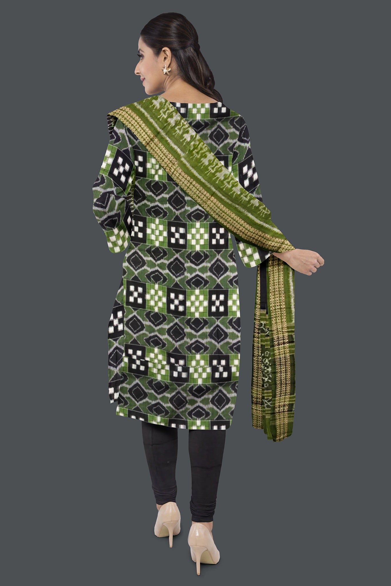 Black Top With Black Pant & Olive Green Chunri Pasapalli Dress Set