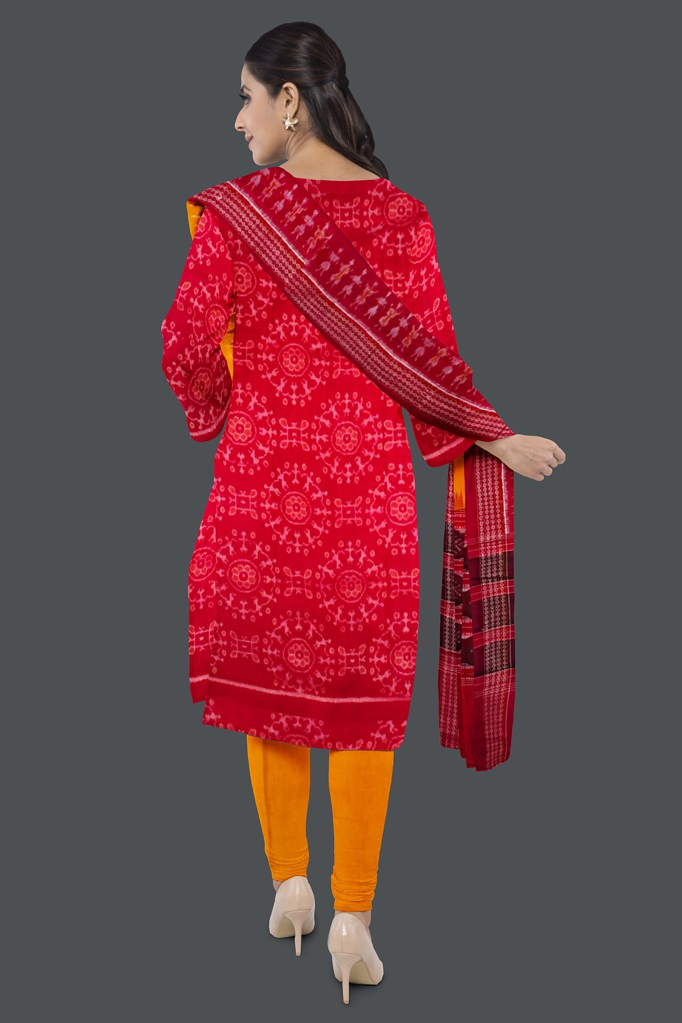 Red Top With Yellow Pant & Chunri Body Bandha Dress Set