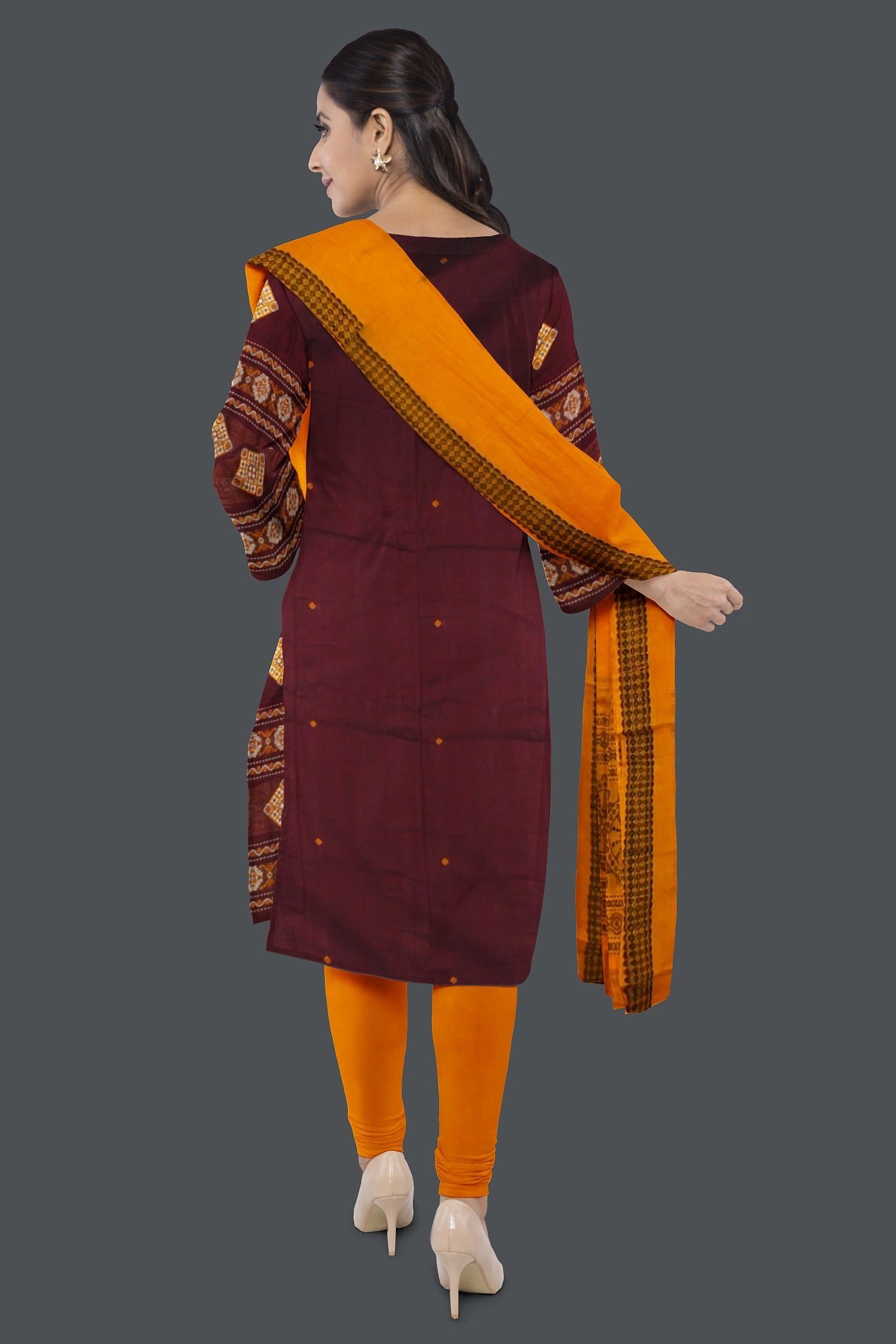 Deep Maroon With Yellow Color Pant & Chunri Bomkai Dress Set