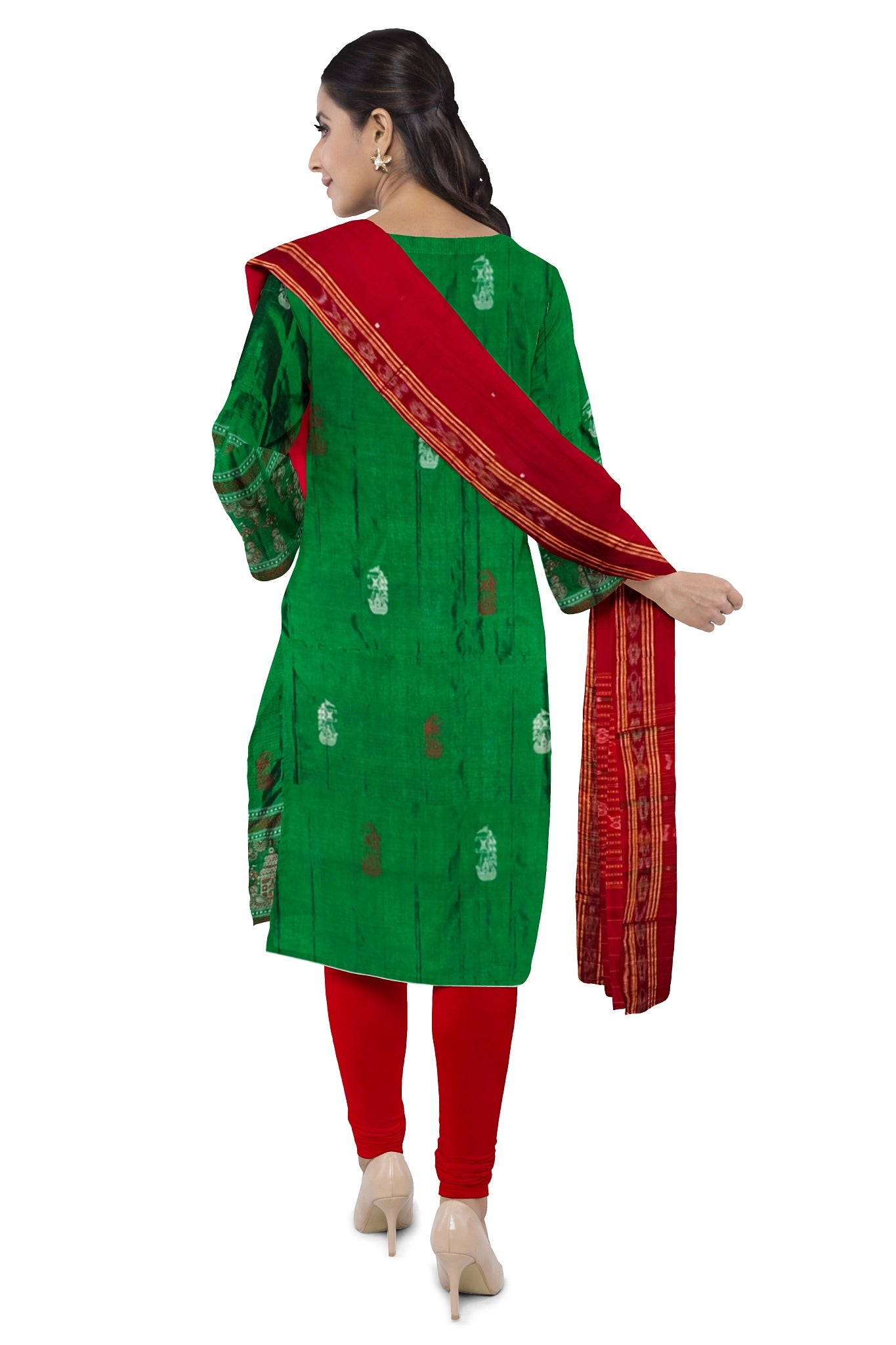 Green Deep Rust Color Pant & Chunri Bomkai Dress Set