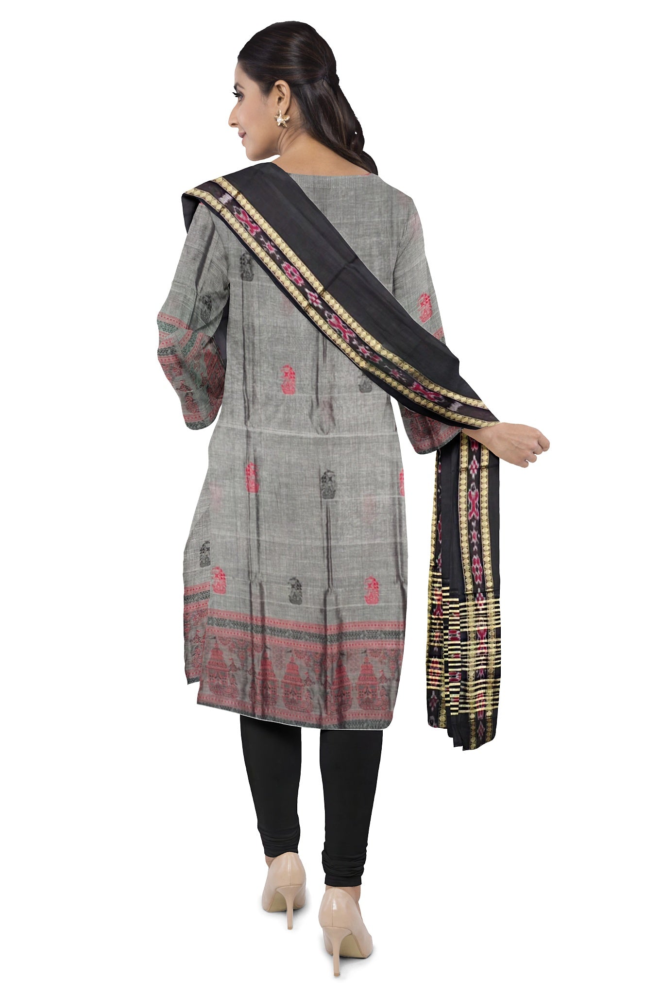 Grey With Black Pant & Chunri Bomkai Dress Set