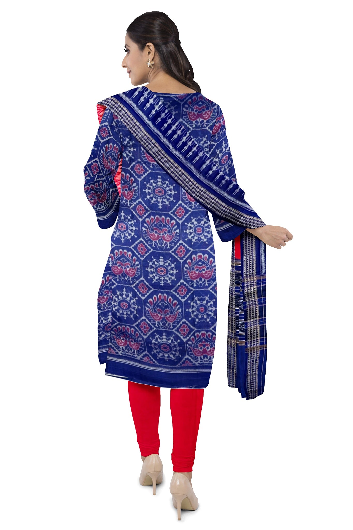Blue Top With Red Pant & Chunri Body Bandha Dress Set