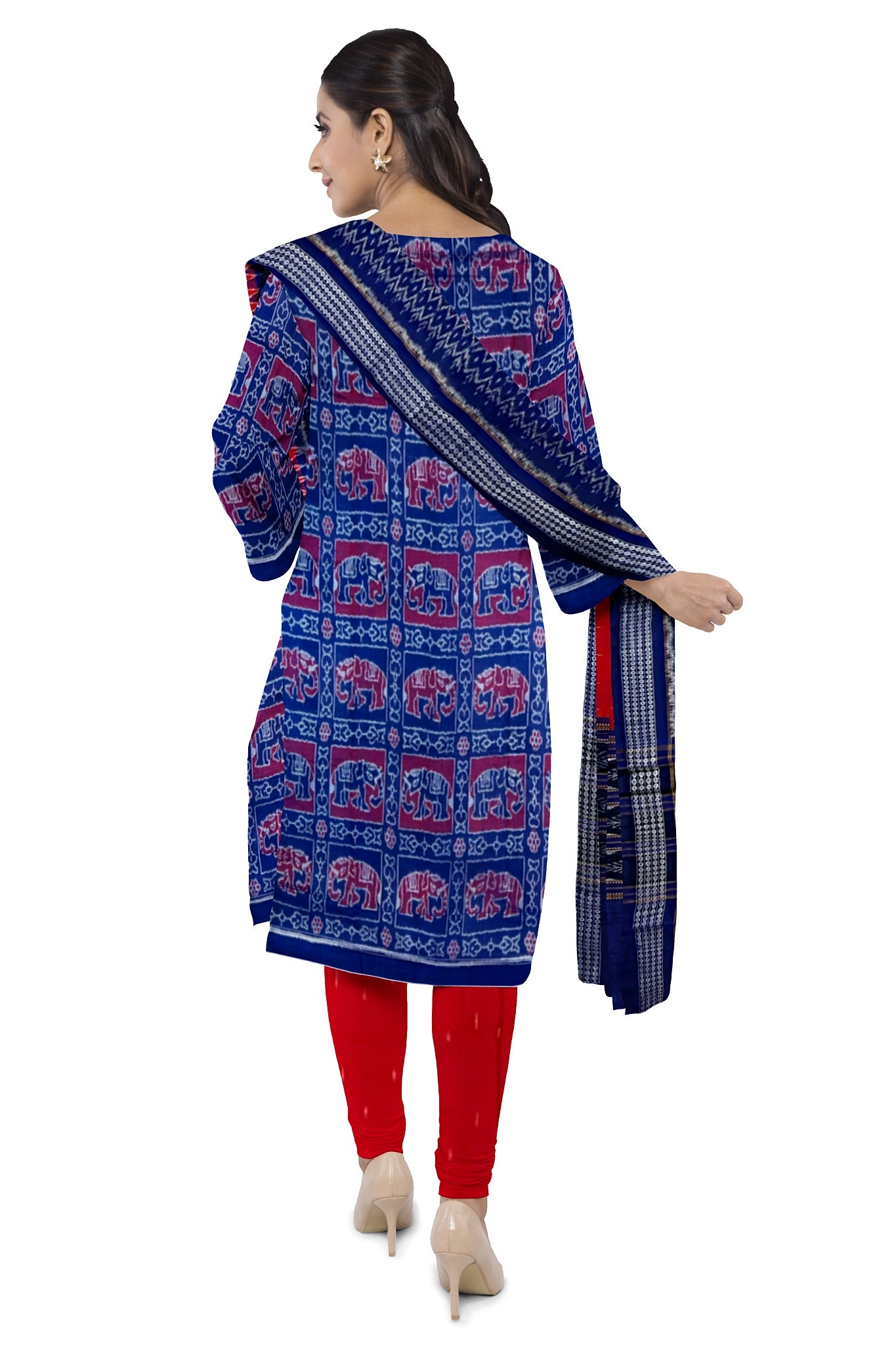 Blue Top With Red Pant & Chunri Body Bandha Dress Set