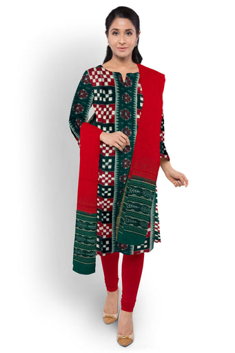 Green Top With Red Pant & Chunri Pasapalli Dress Set