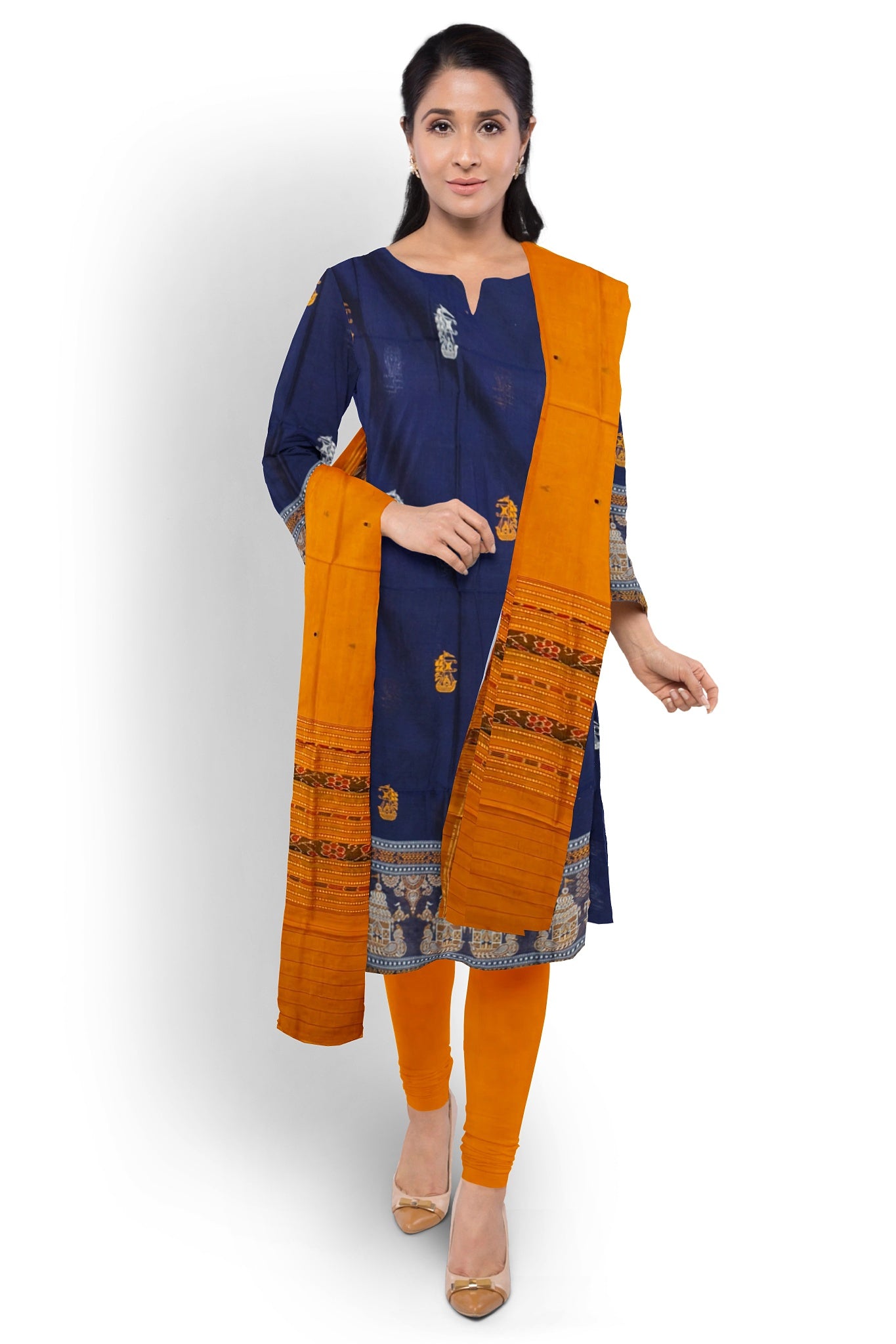 Blue With Yellow Pant & Chunri Bomkai Dress Set