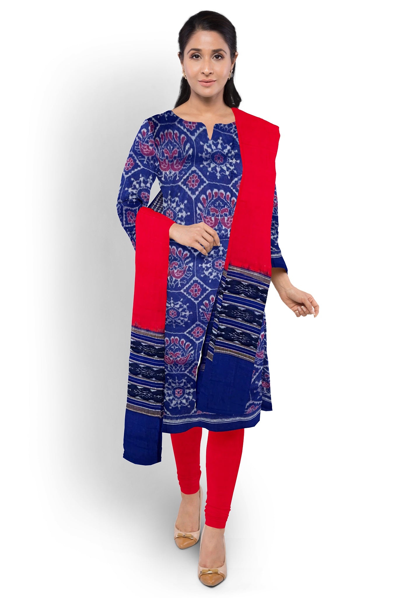 Blue Top With Red Pant & Chunri Body Bandha Dress Set