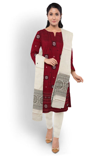 Maroon With White Pant & Chunri Bomkai Dress Set