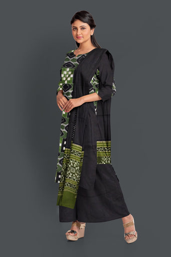 Black Top With Black Pant & Olive Green Chunri Pasapalli Dress Set