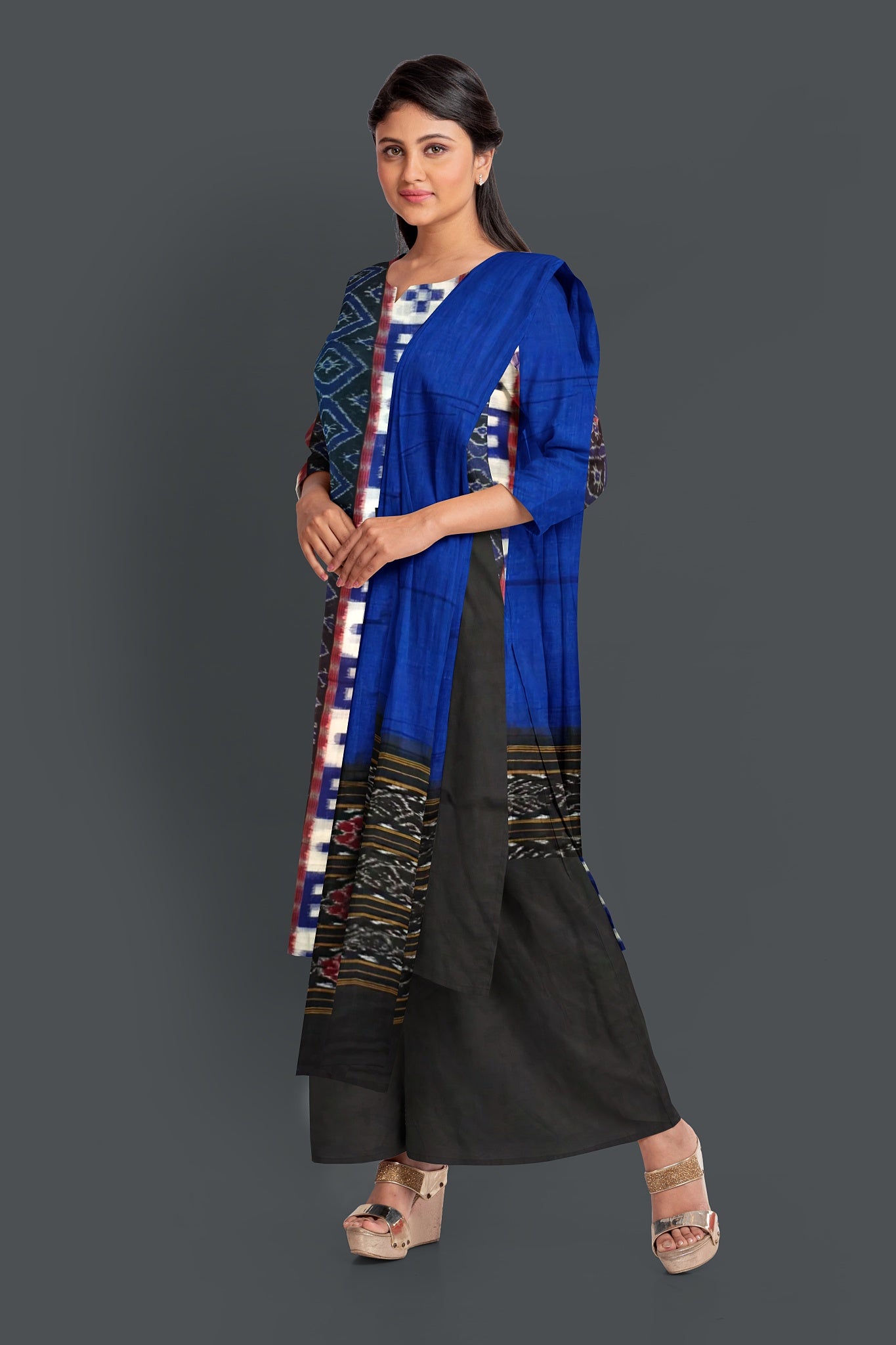 Blue & Black Top With Black Pant & Chunri Pasapalli Dress Set