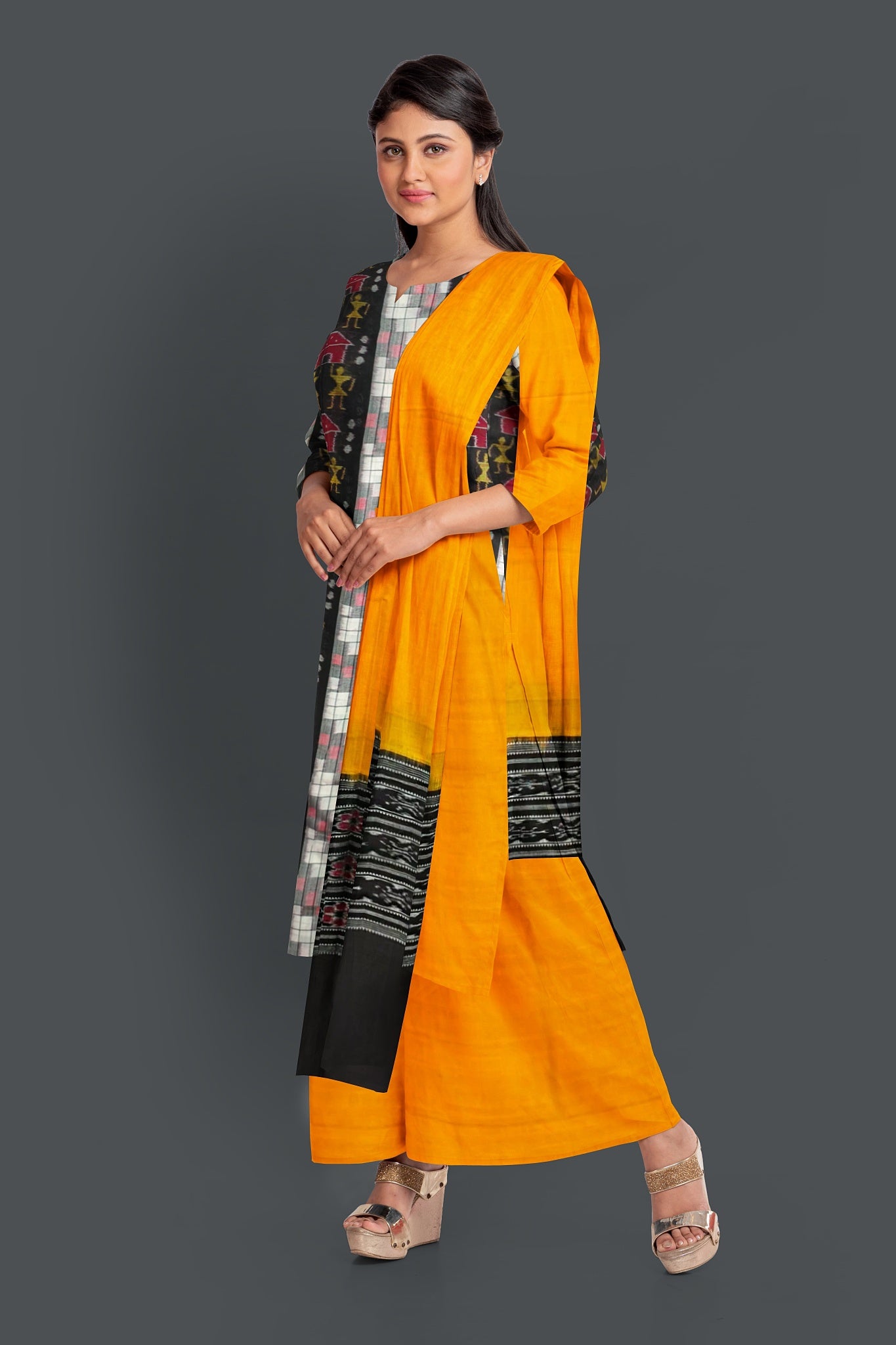 Black Top With Yellow Pant & Chunri Pasapalli Dress Set