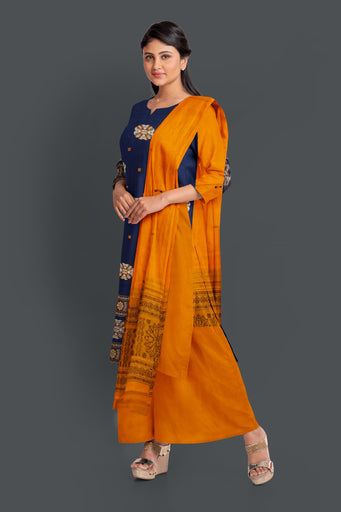 Blue with Yellow Color Pant & Chunri Bomkai Dress Set