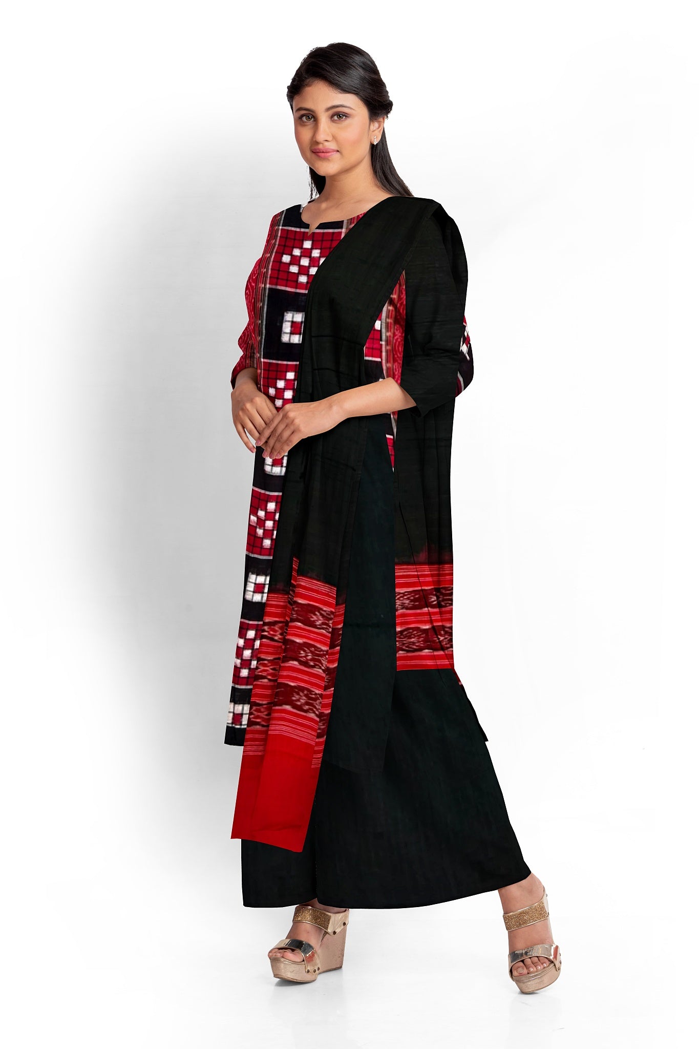 Black & Red Top With Black Pant & Chunri Pasapalli Dress Set