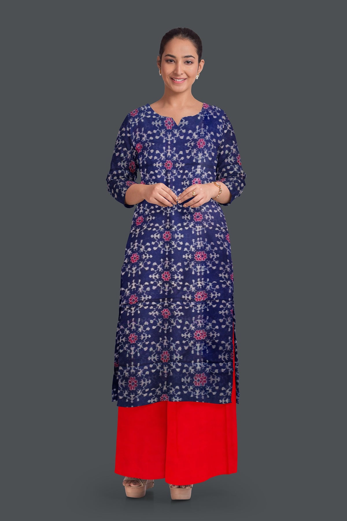 Blue Color Top With Red Color Pant & Chunri Body Bandha Dress Set