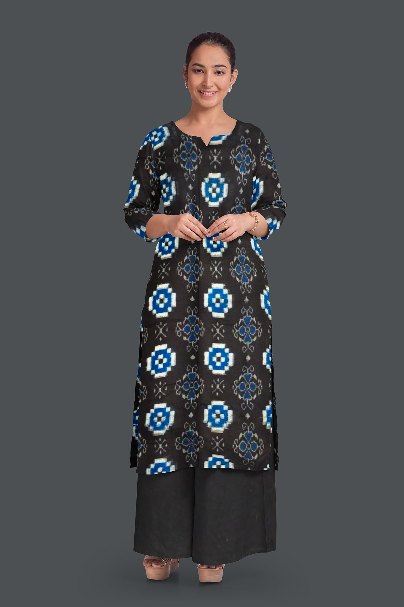 Black Top With Black Pant & Blue Chunri Pasapalli Dress Set