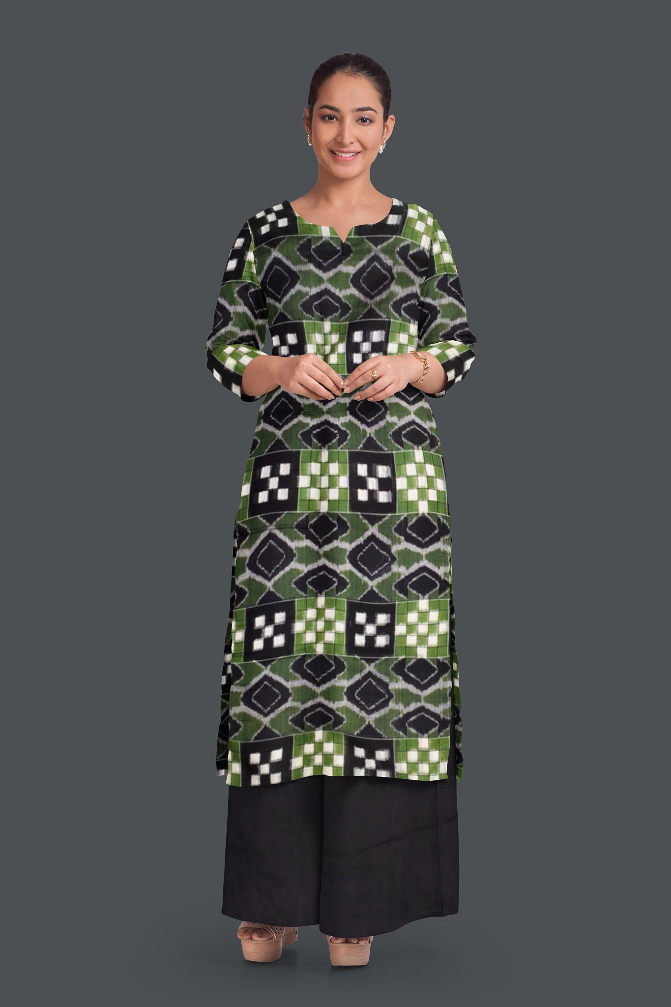 Black Top With Black Pant & Olive Green Chunri Pasapalli Dress Set