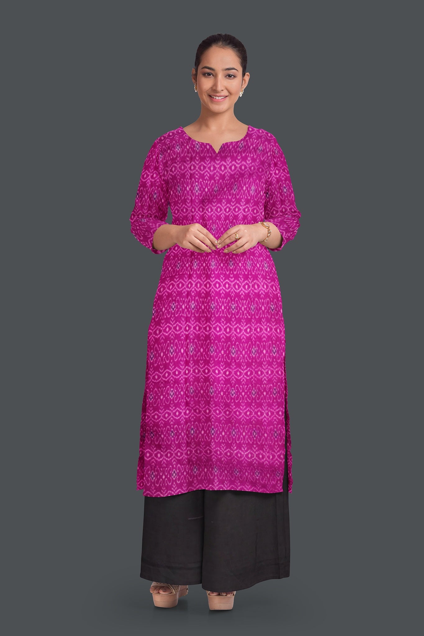 Magenta Top With Black Pant & Chunri Body Bandha Dress Set