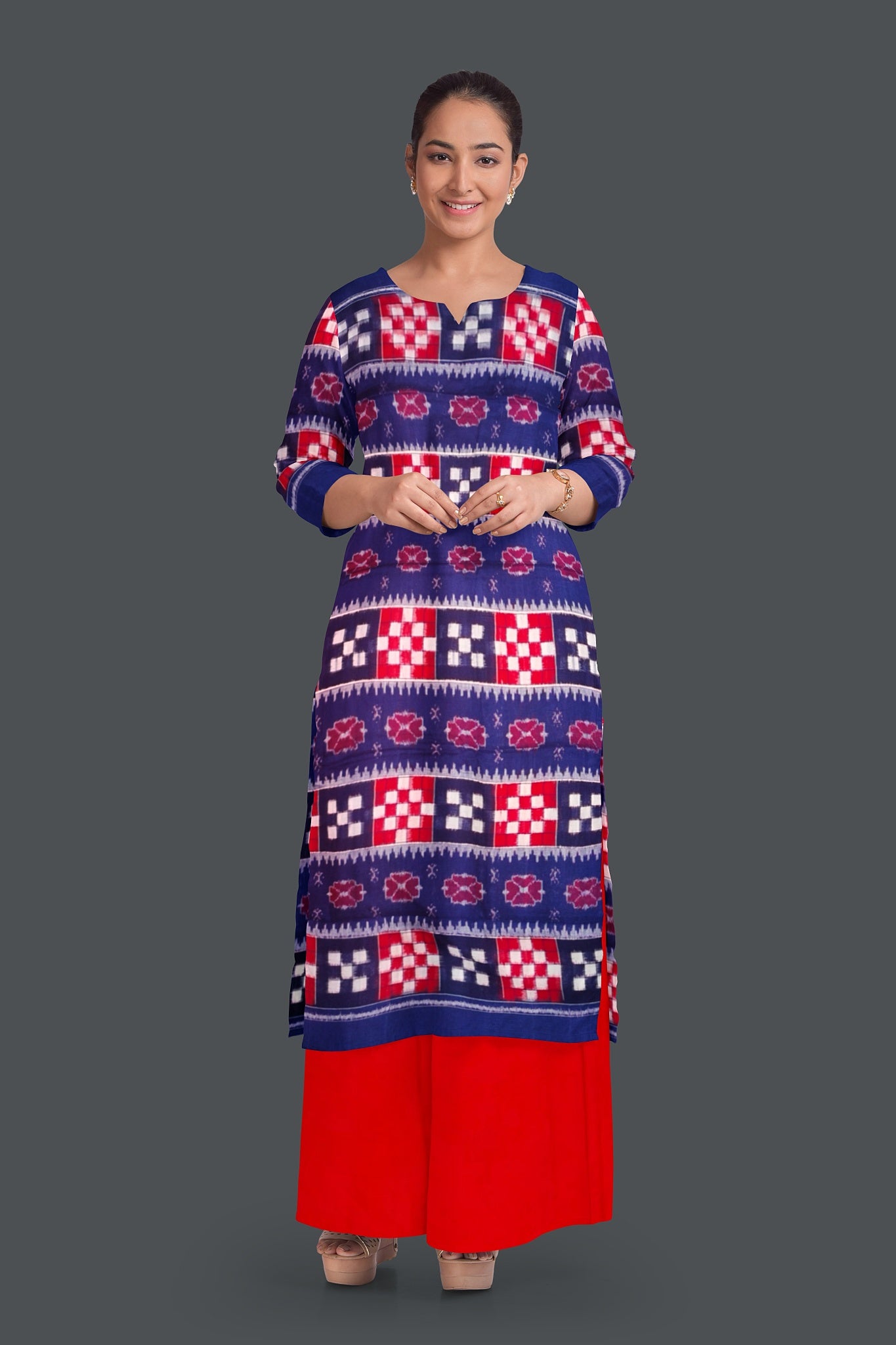 Blue Top With Red Pant & Chunri Pasapalli Dress Set