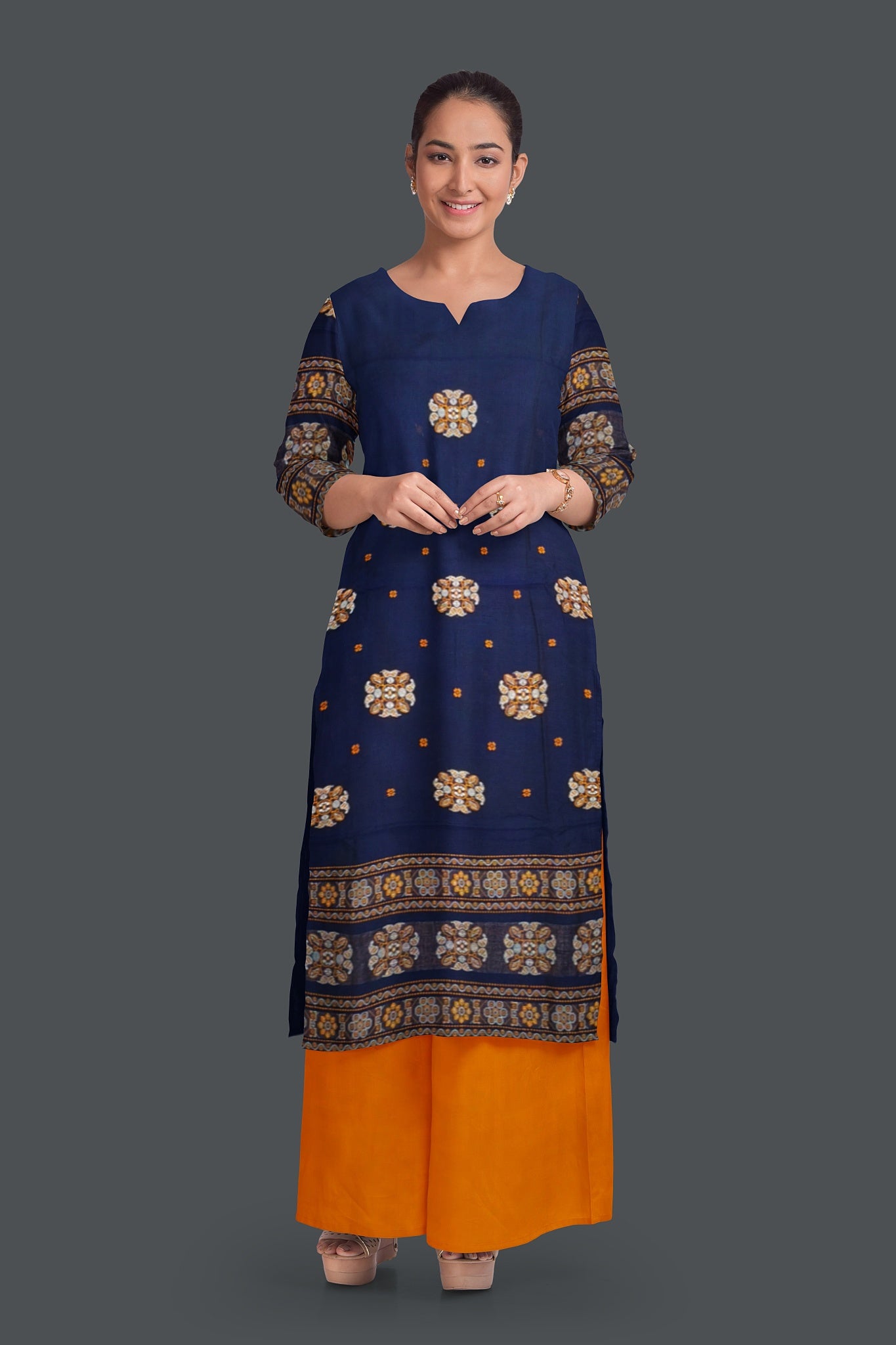 Blue with Yellow Color Pant & Chunri Bomkai Dress Set