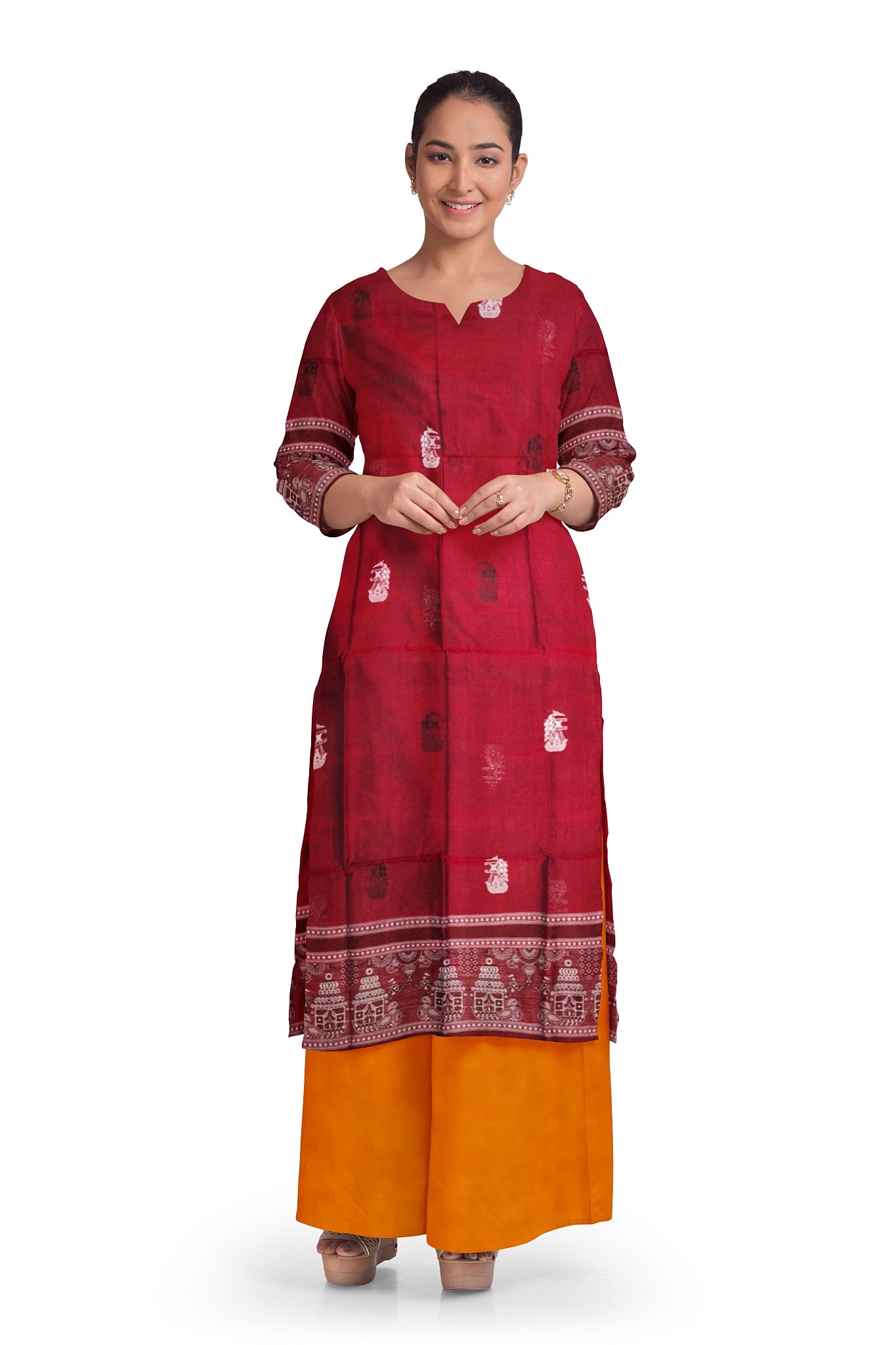 Deep maroon With Black Pant & Chunri Bomkai Dress Set