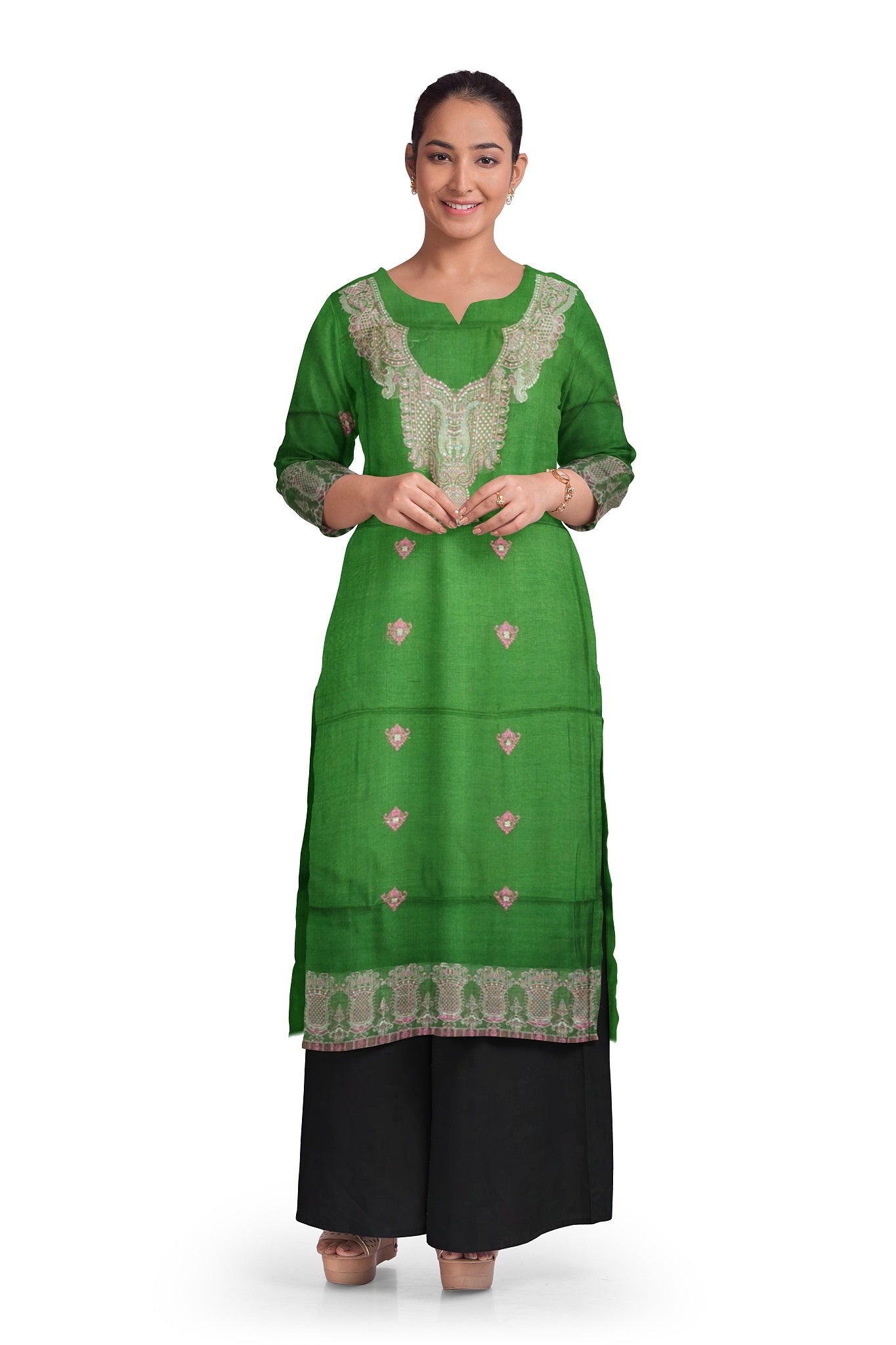 Green Bomkai Dress Set Necklace Design