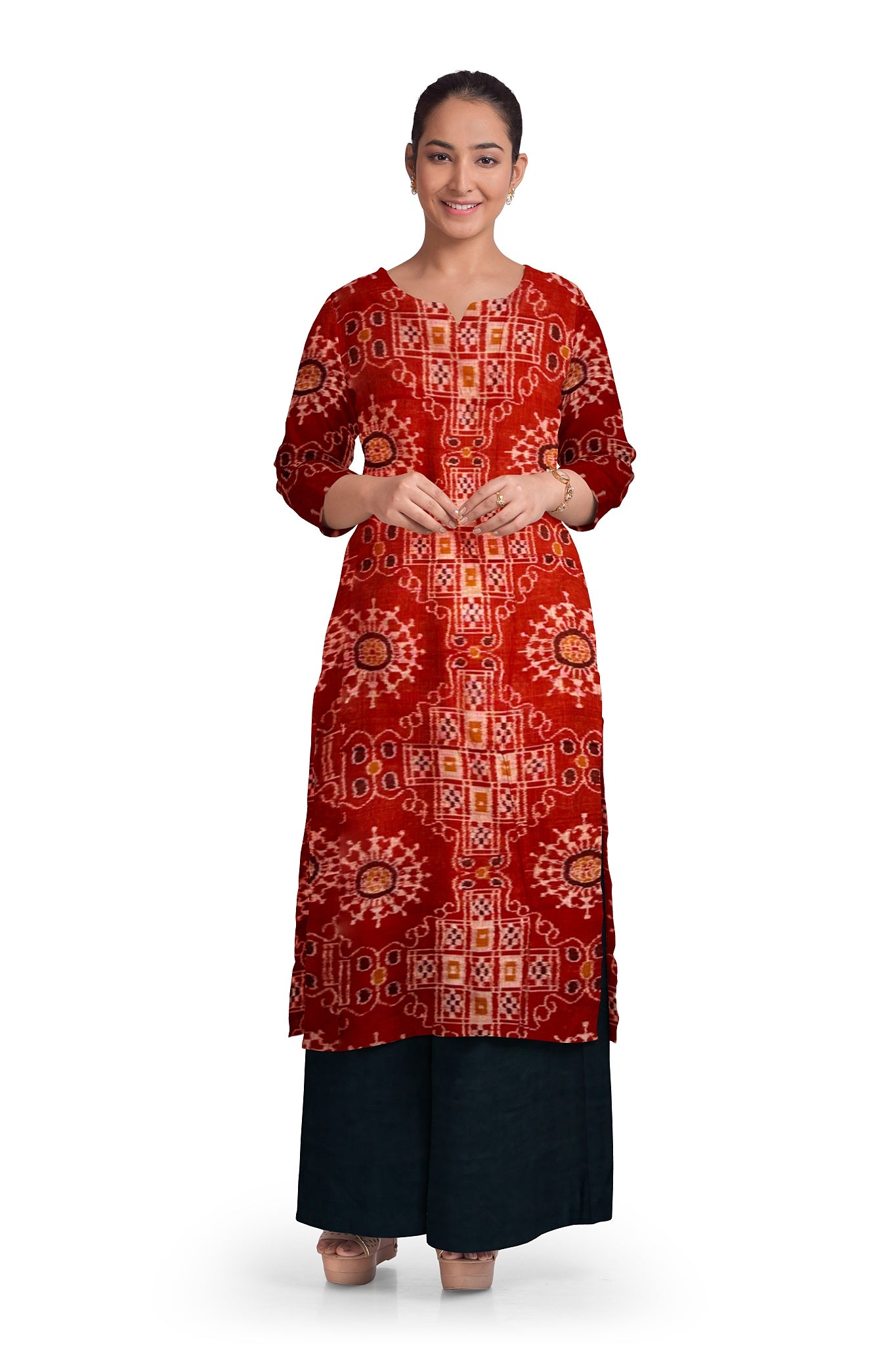 Rust Top With Black Pant & Chunri Body Bandha Dress Set