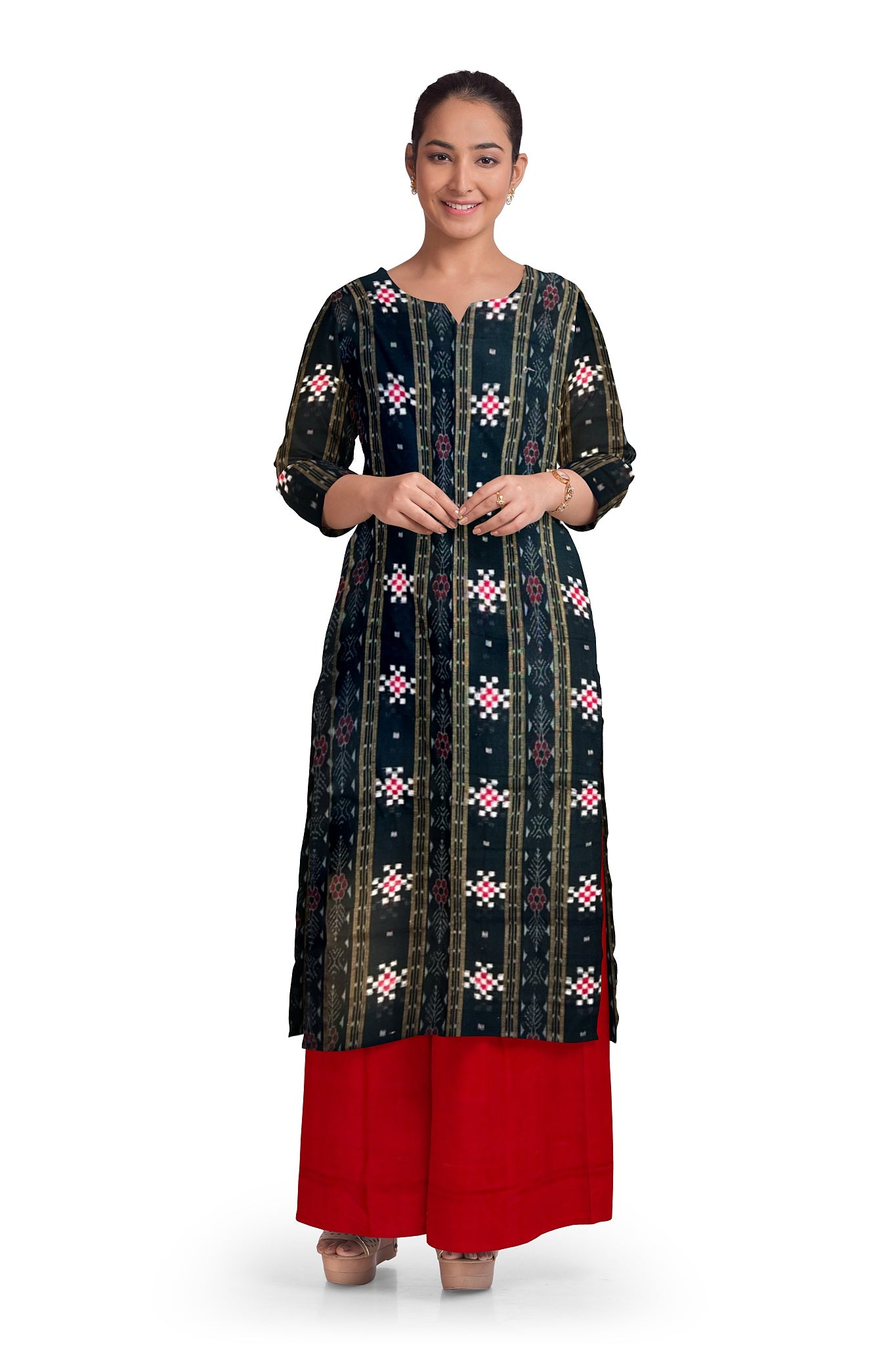 Black Top With Red Pant & Chunri Pasapalli Dress Set