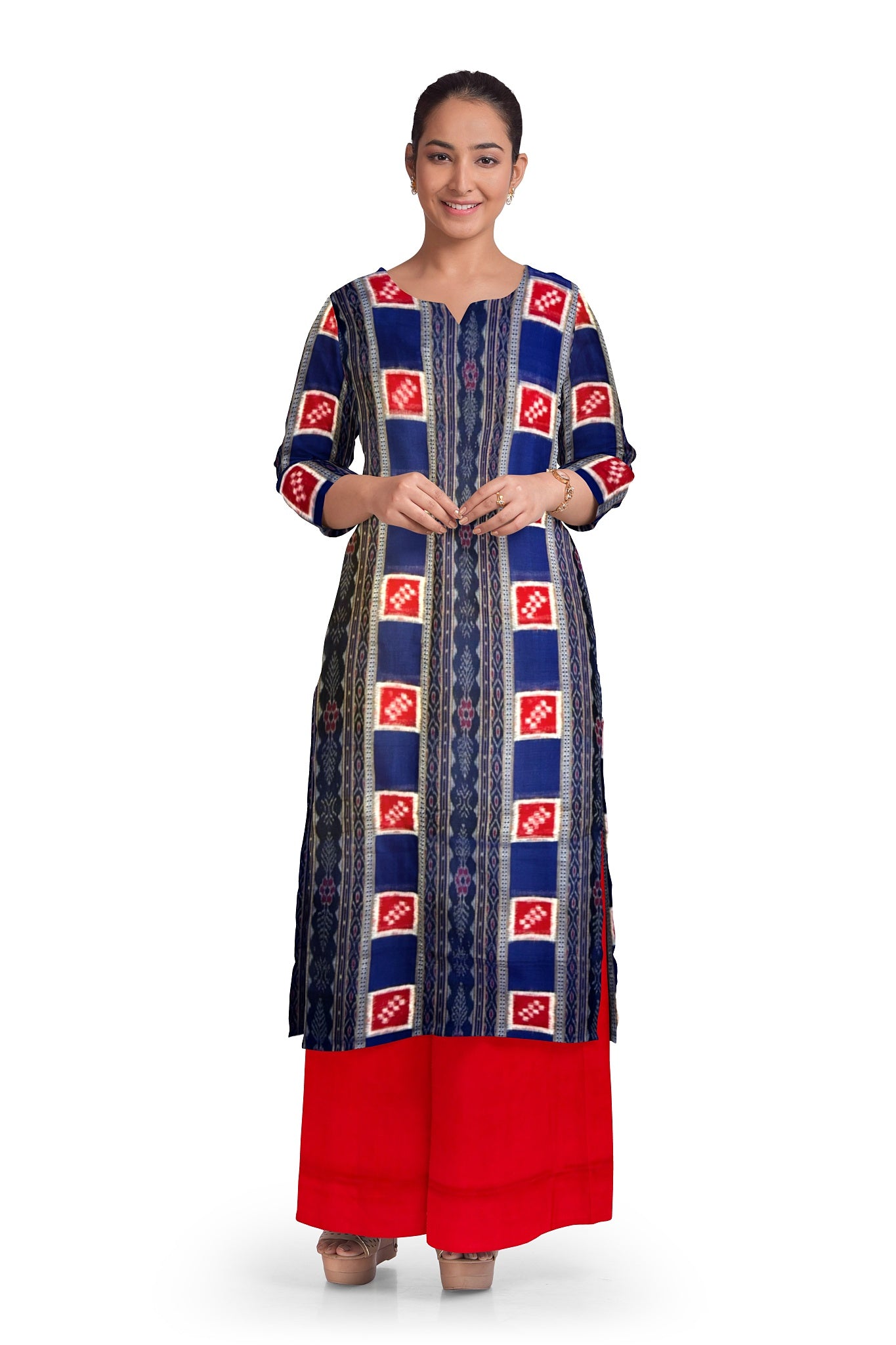Blue Top With Red Pant & Chunri Pasapalli Dress Set