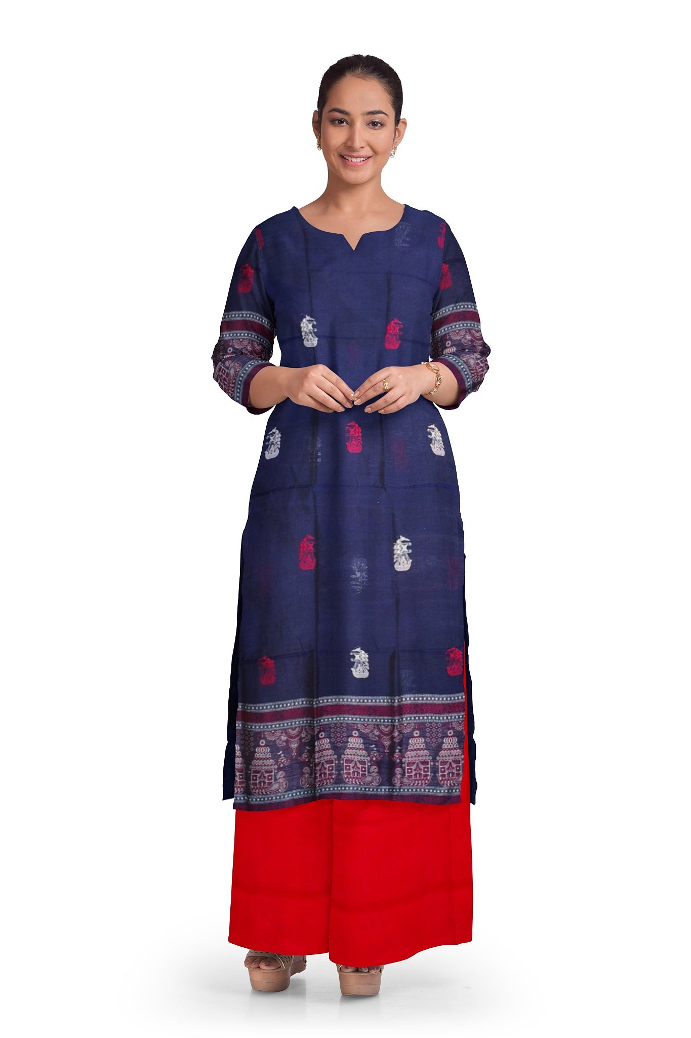 Grey Top With Red Pant & Rust Chunri Bomkai Dress Set
