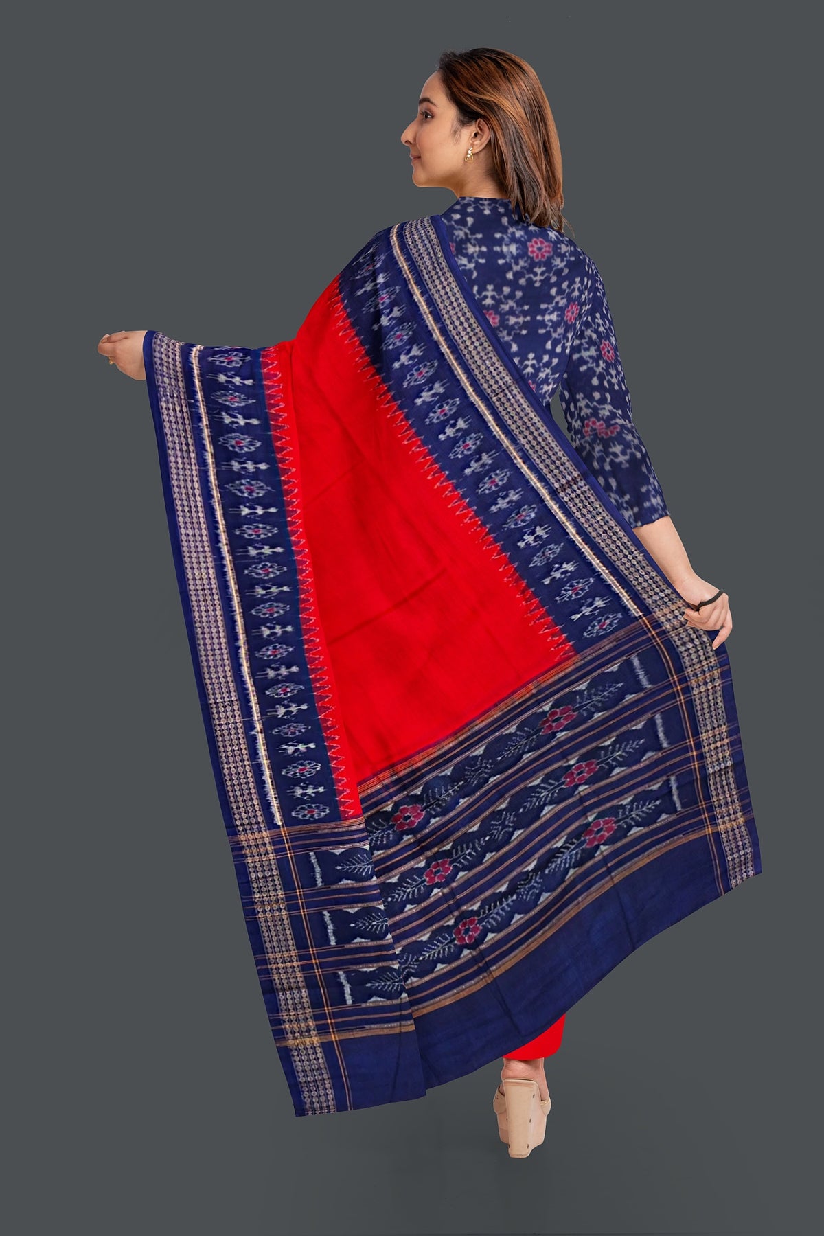 Blue Color Top With Red Color Pant & Chunri Body Bandha Dress Set