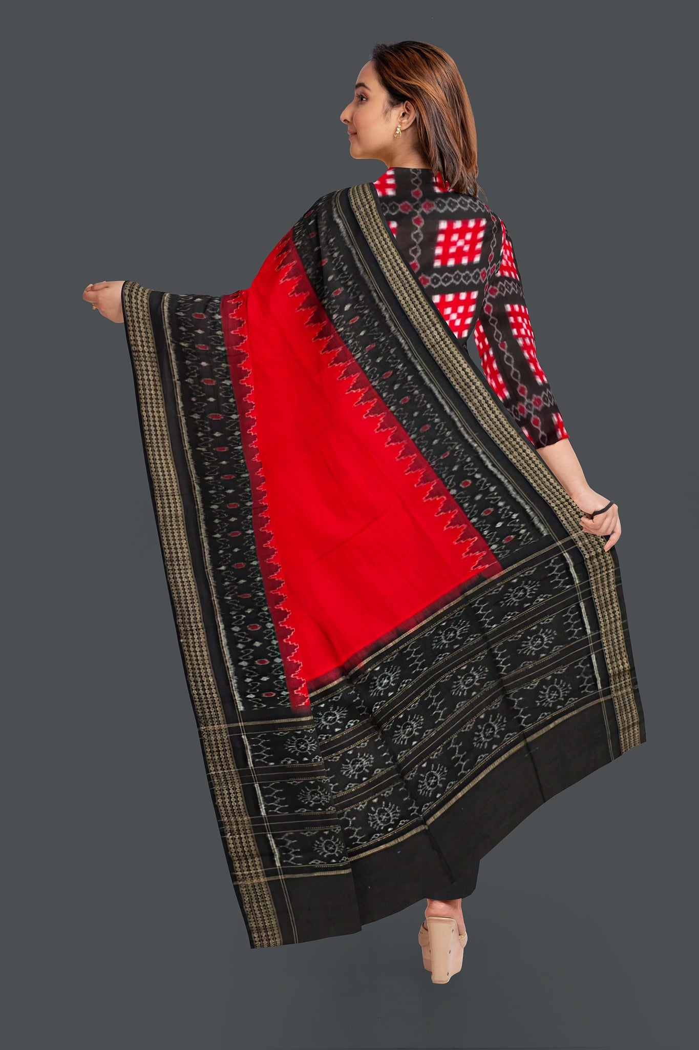 Black Top With Black Pant & Red Color Chunri Pasapalli Dress Set