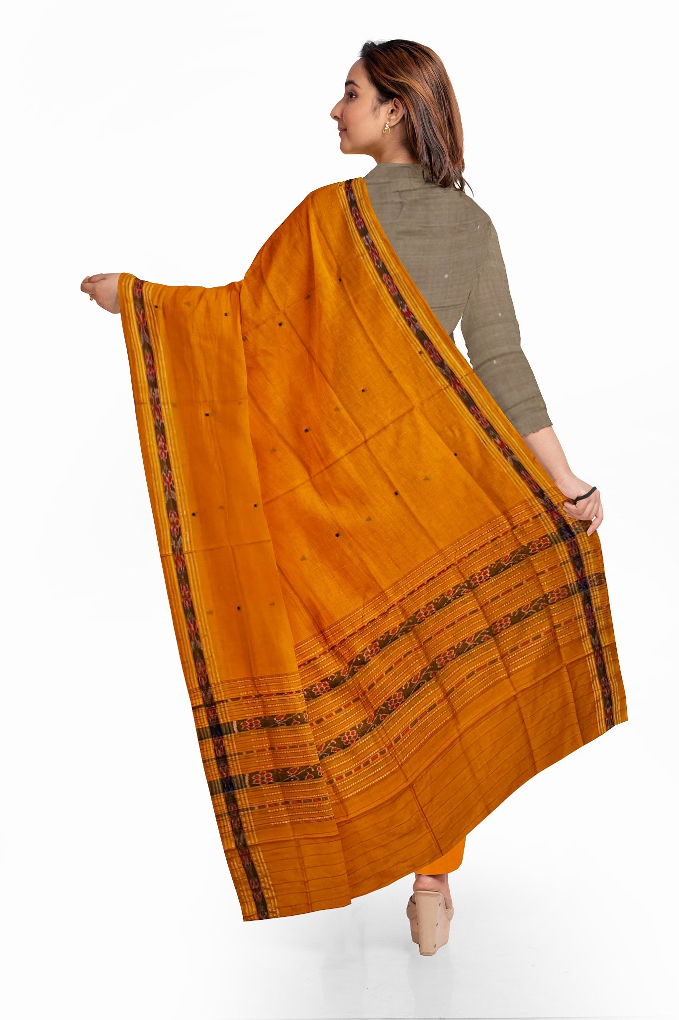 Tan Color Top With Yellow Pant & Chunri Bomkai Dress Set Necklace Design