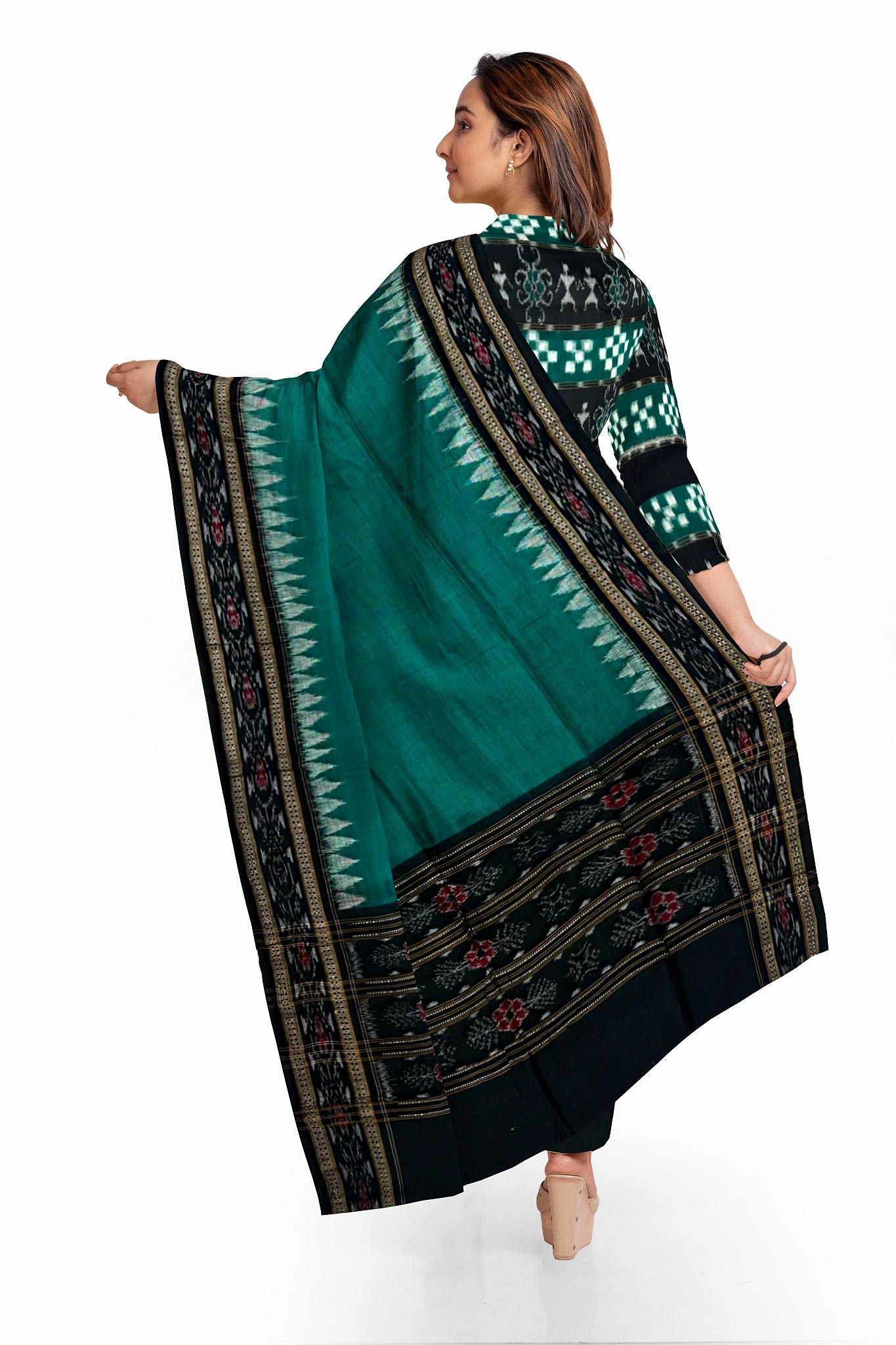 Green & Black Top With Black Pant & Green Chunri Pasapalli Dress Set