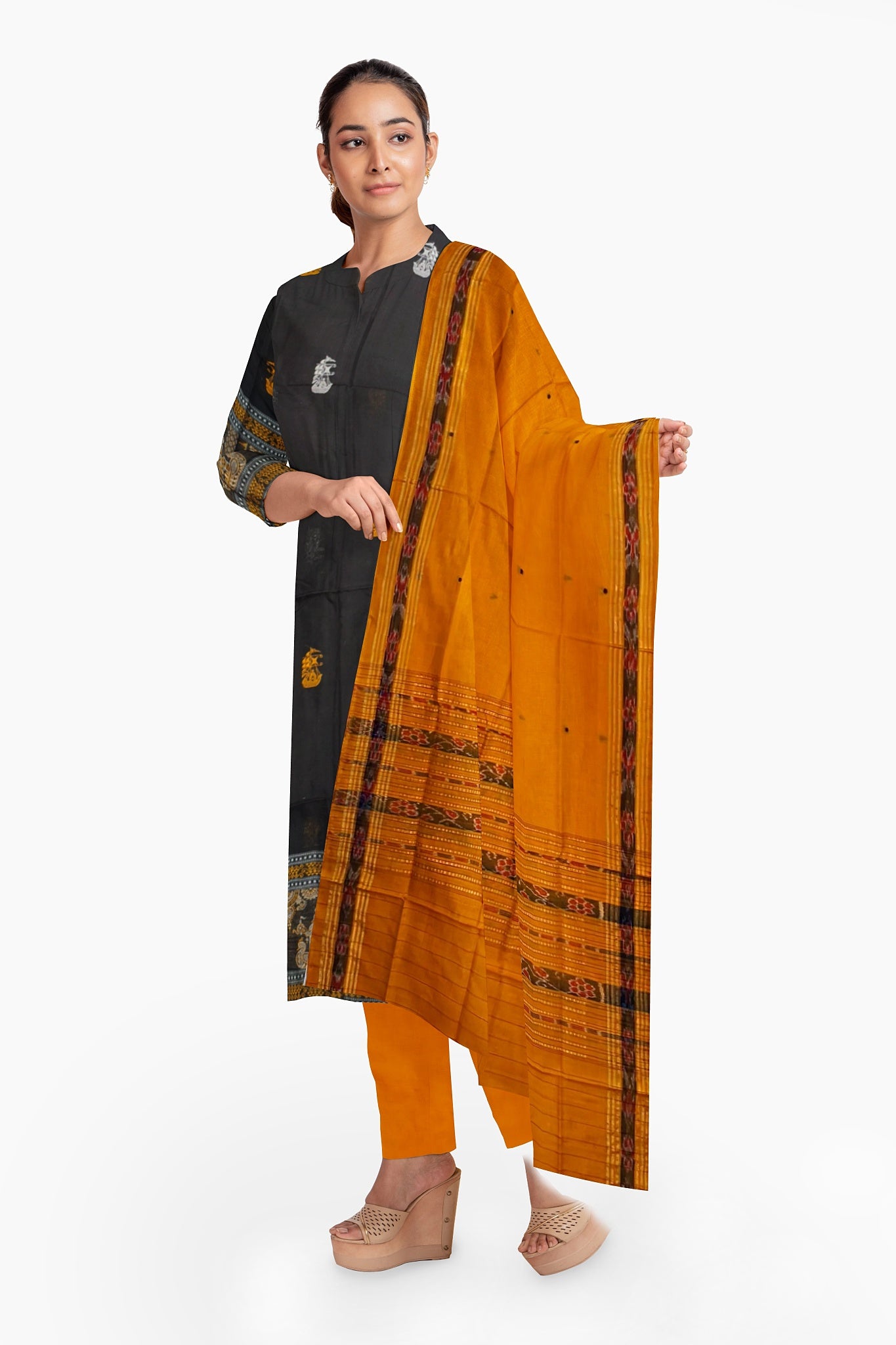 Black With Yellow Pant & Chunri Bomkai Dress Set