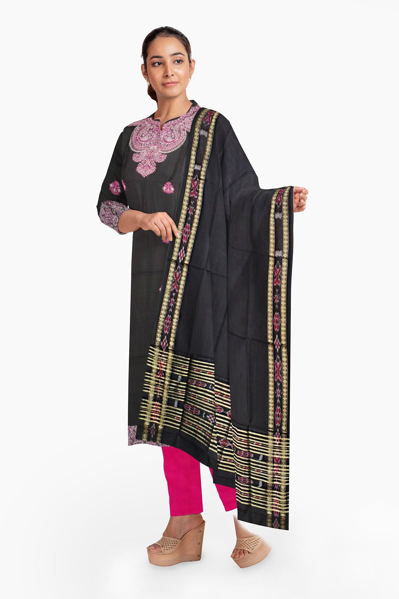 Black Bomkai Dress Set Necklace Design