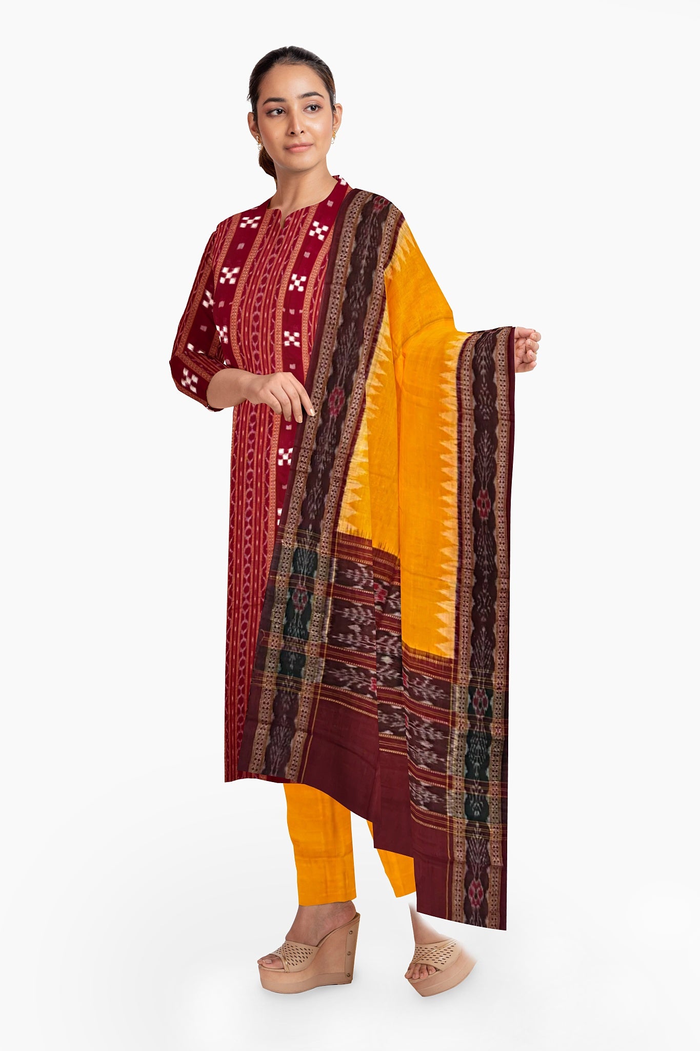 Maroon Top With Yellow Pant & Chunri Pasapalli Dress Set