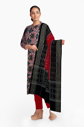 Black Top With Red Pant & Chunri Body Bandha Dress Set