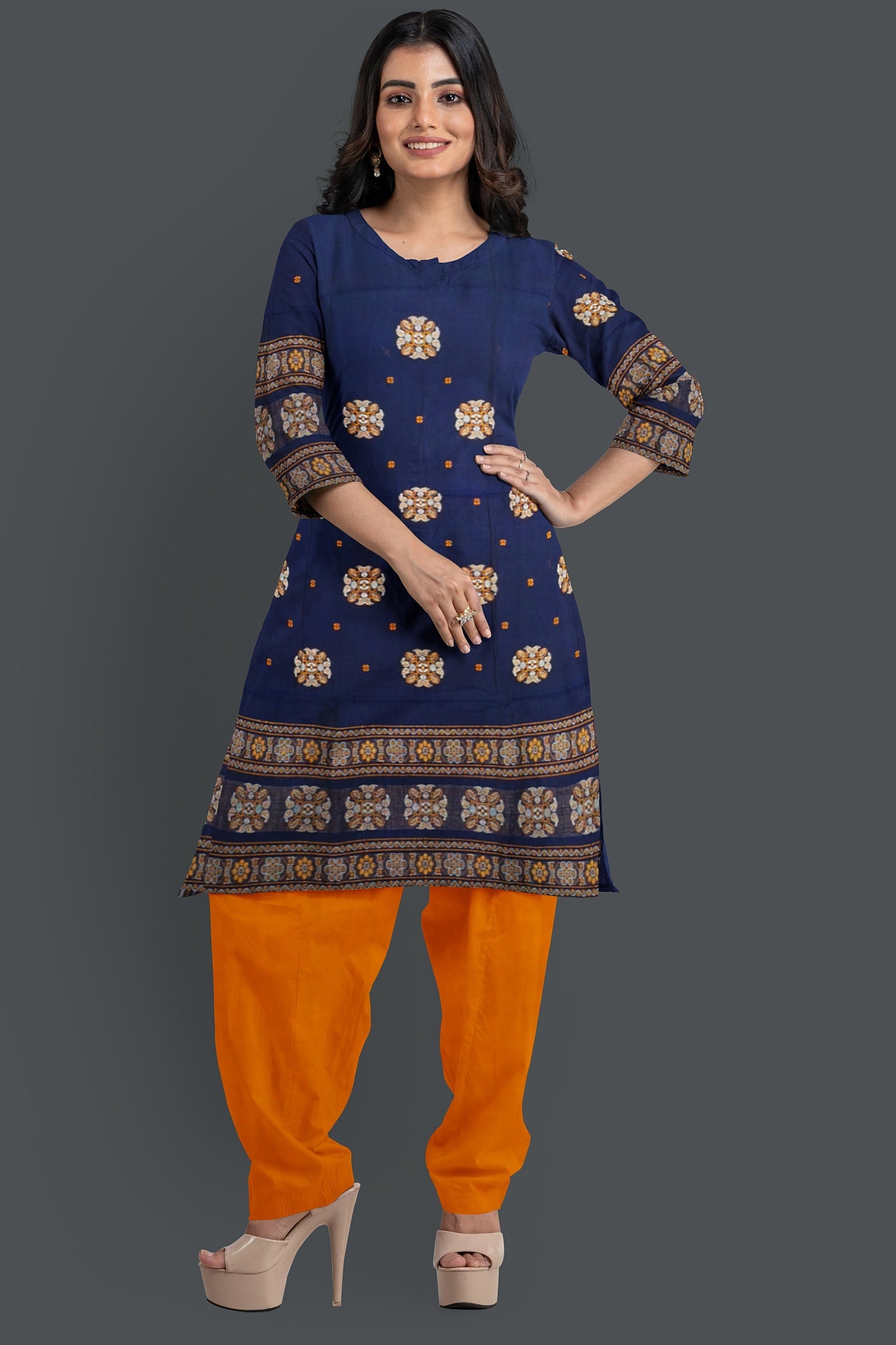 Blue with Yellow Color Pant & Chunri Bomkai Dress Set