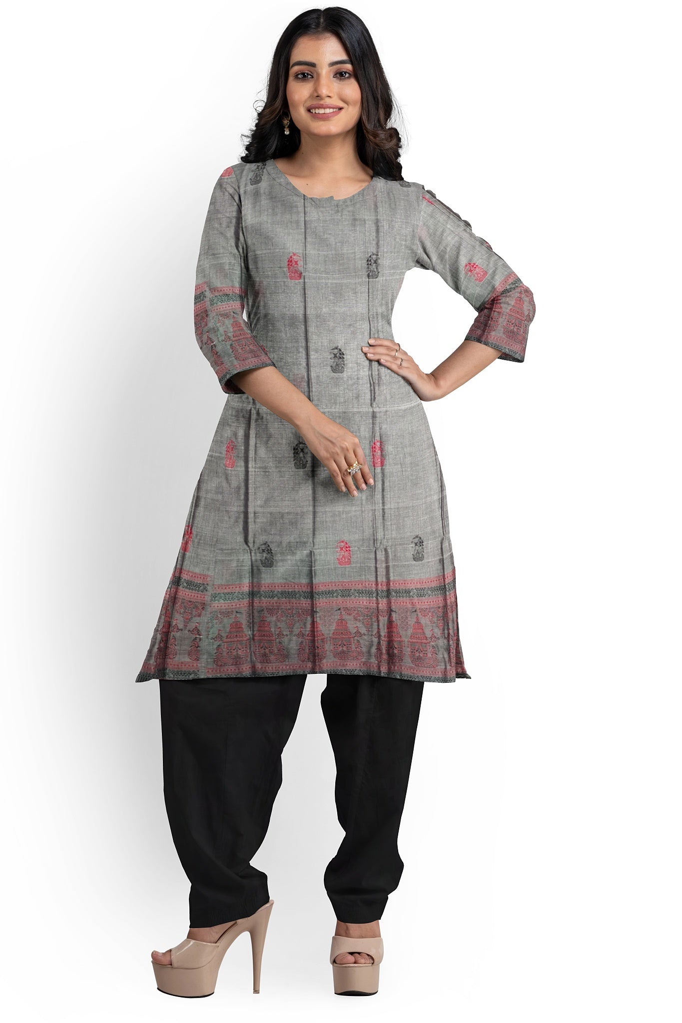 Grey With Black Pant & Chunri Bomkai Dress Set