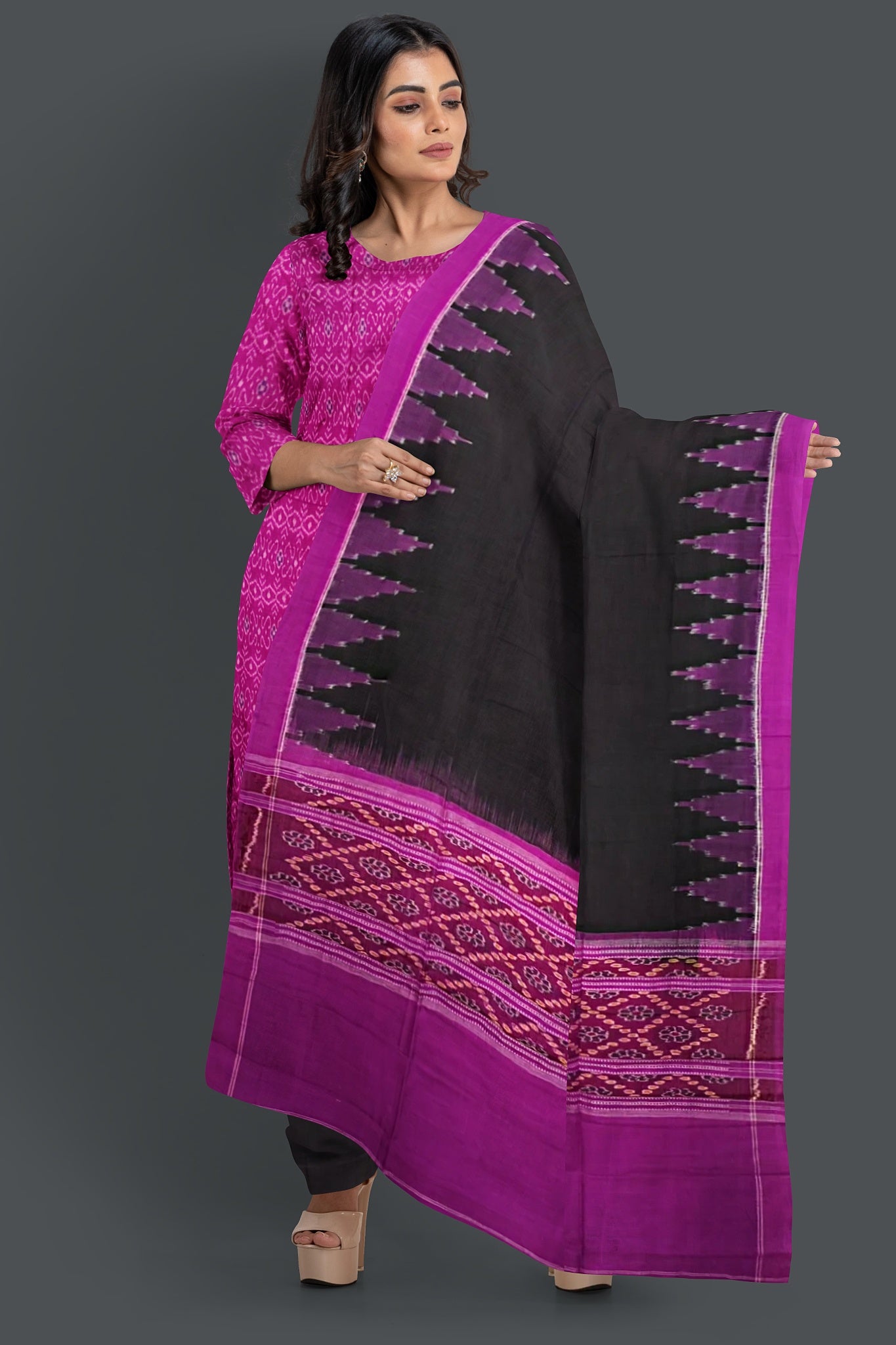 Magenta Top With Black Pant & Chunri Body Bandha Dress Set