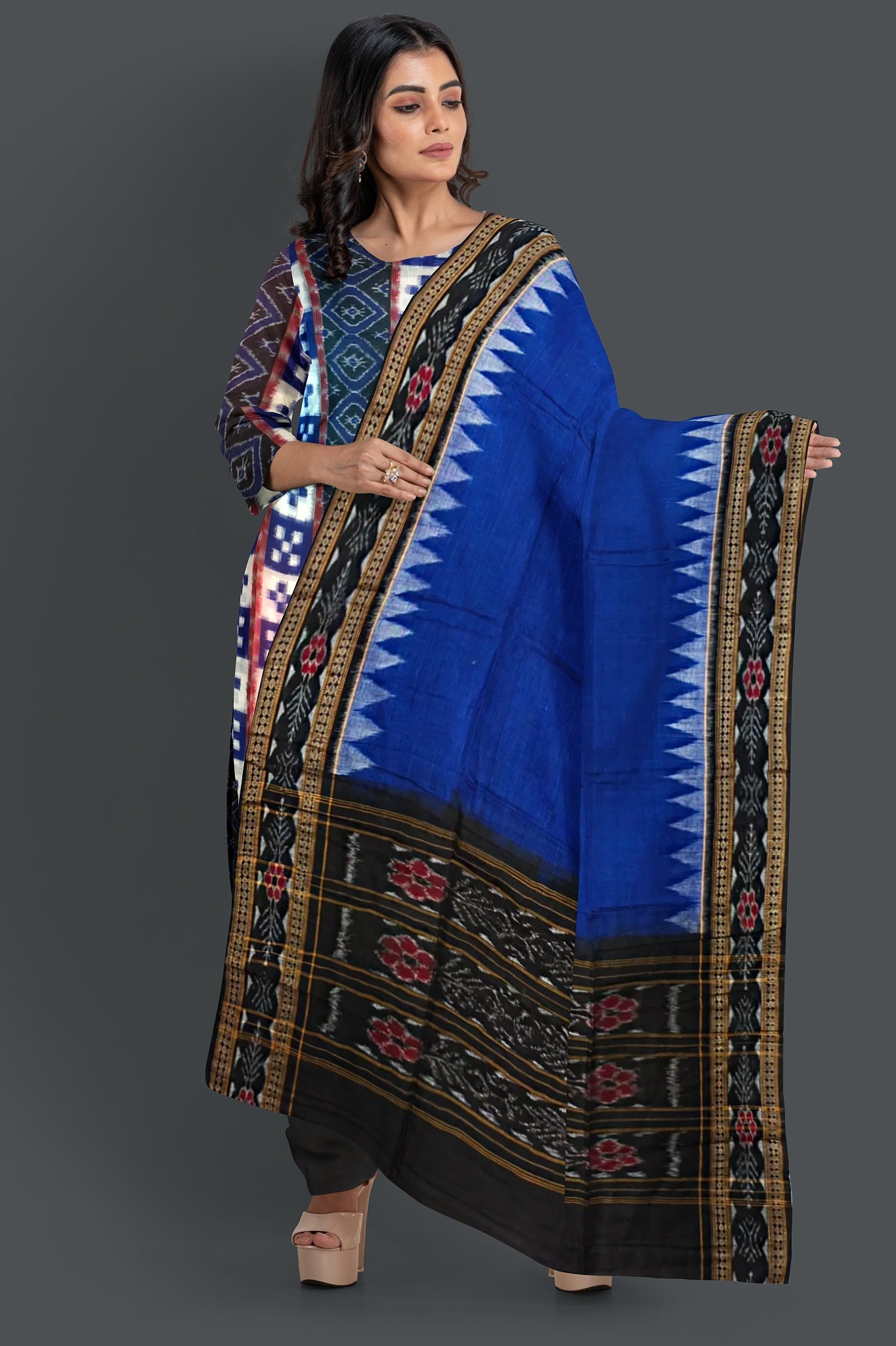Blue & Black Top With Black Pant & Chunri Pasapalli Dress Set
