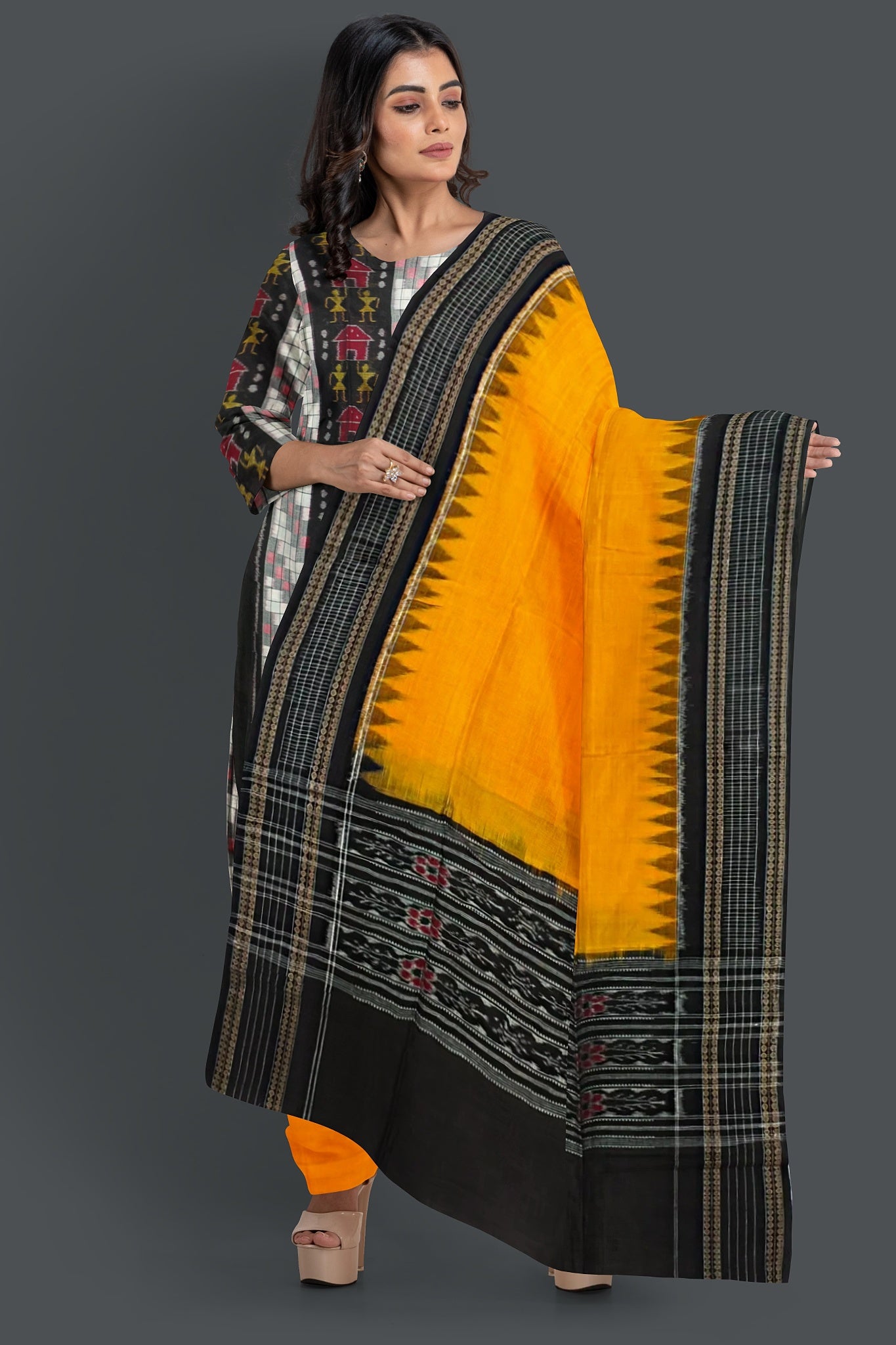 Black Top With Yellow Pant & Chunri Pasapalli Dress Set