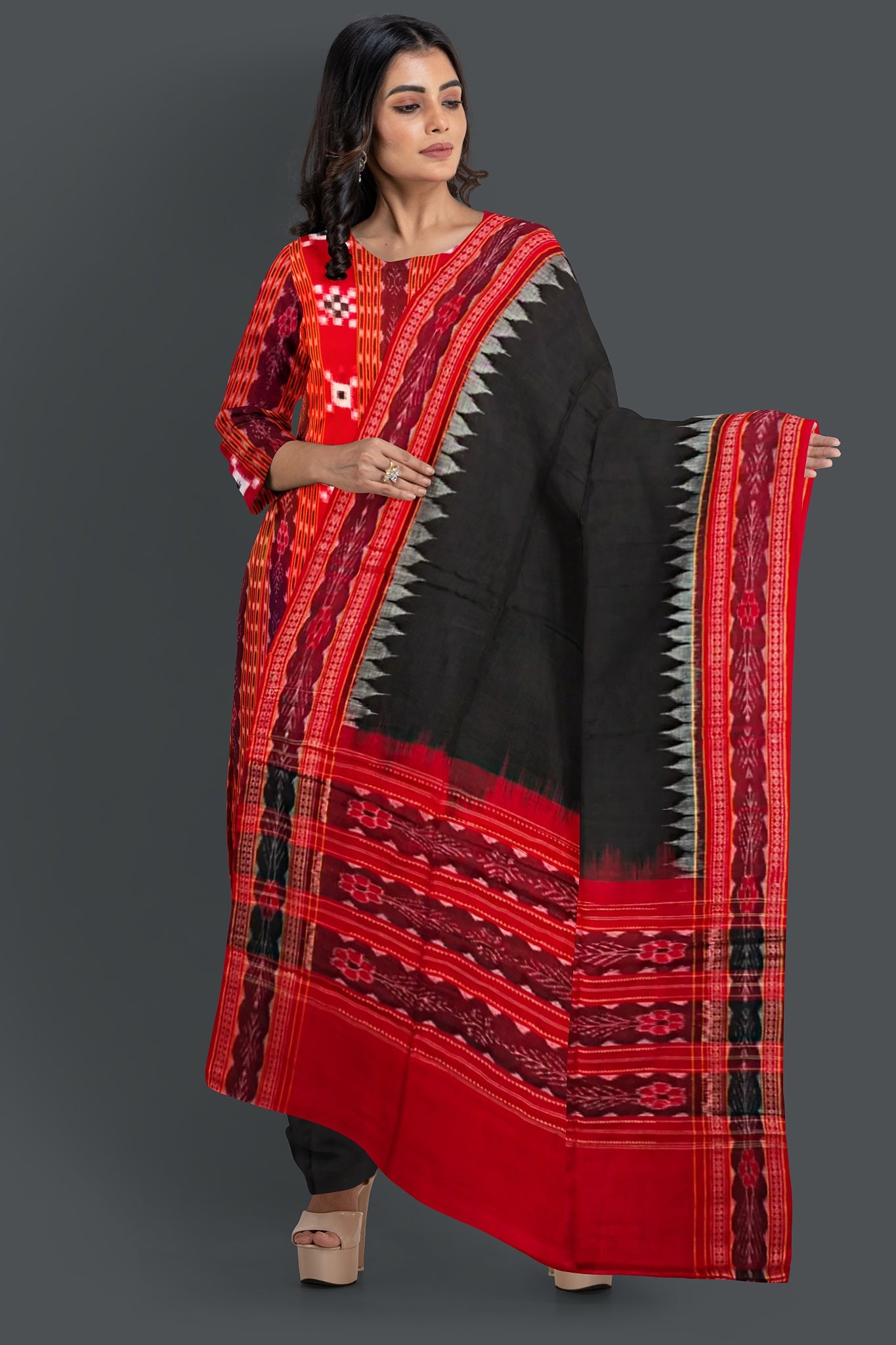 Red Color Top With Black Color Pant & Chunri Pasapalli Dress Set