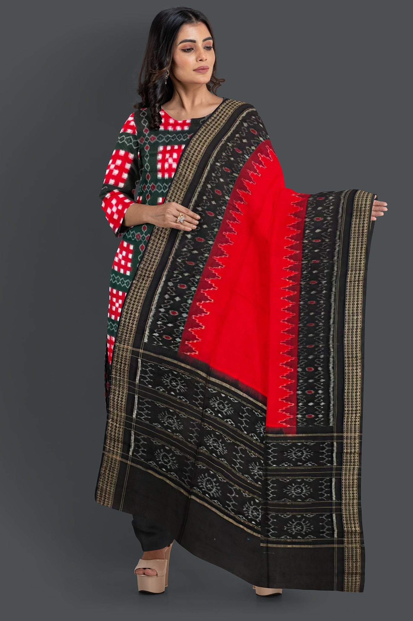 Black Top With Black Pant & Red Color Chunri Pasapalli Dress Set