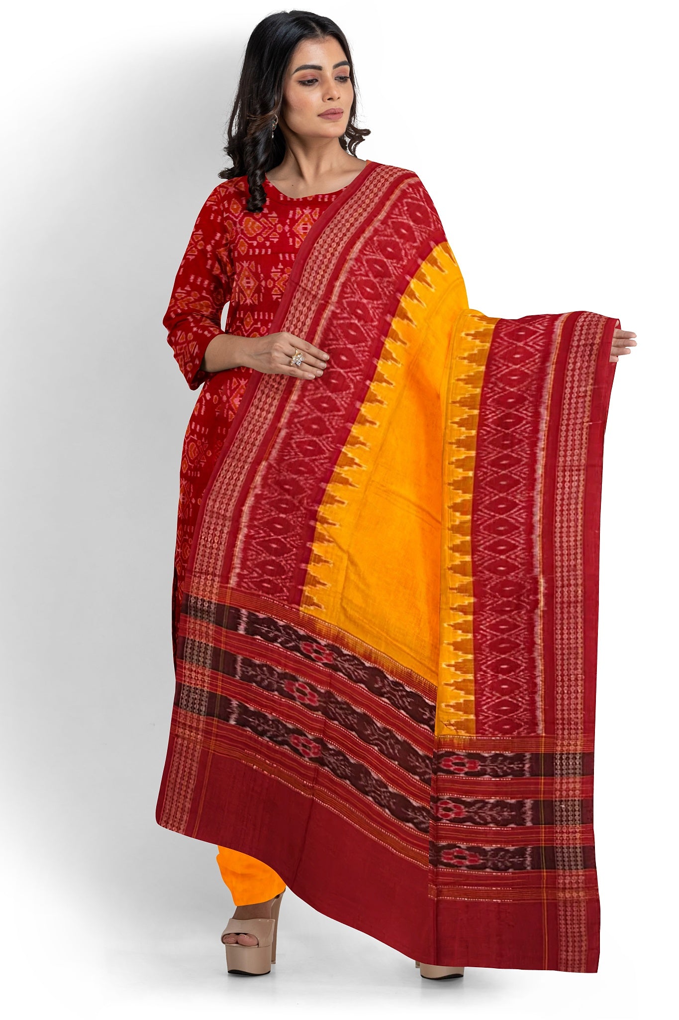 Sumati Top With Red Pant & Chunri Body Bandha Dress Set