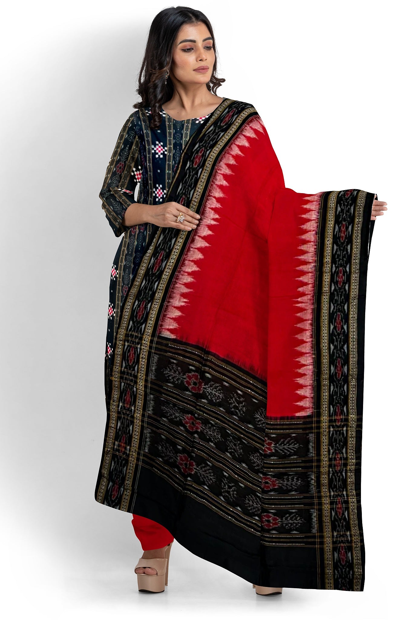 Black Top With Red Pant & Chunri Pasapalli Dress Set