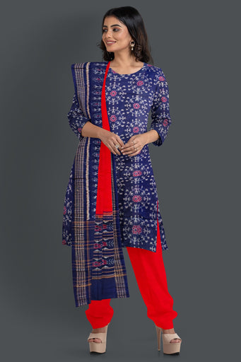 Blue Color Top With Red Color Pant & Chunri Body Bandha Dress Set