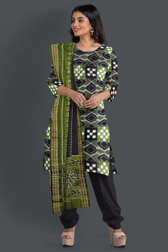 Black Top With Black Pant & Olive Green Chunri Pasapalli Dress Set