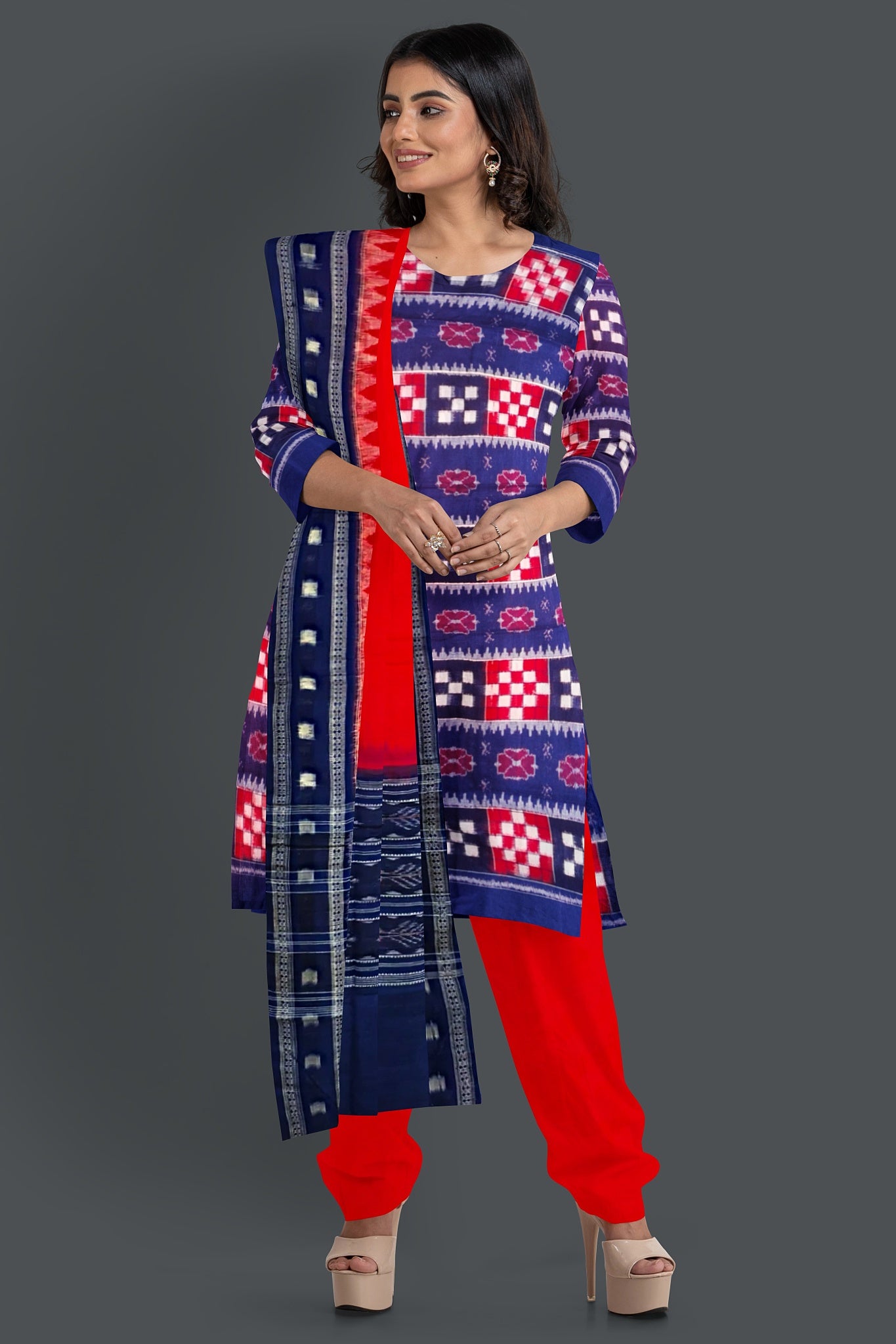 Blue Top With Red Pant & Chunri Pasapalli Dress Set